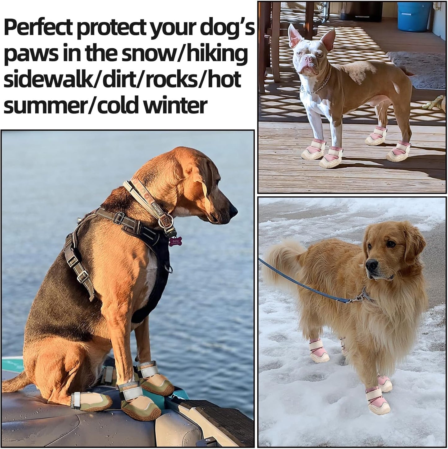 Hcpet Dog Boots for Large Dogs, Dog Shoes for Hot Pavement Winter Snow, Paw Protector Dog Booties Designed for Comfort and Breathability, Outdoor Booties for Small Medium Dogs for Hiking Brown Size 1