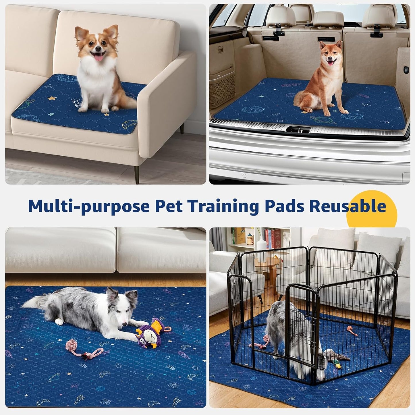 LOOBANI Pee Pads for Dogs Washable: Reusable Dog Pee Pads for Medium Pet, 2 Pack Waterproof Puppy Whelping Pads 36" x 41", Non-Slip Potty Training Mat for Dog Playpen, Floor, Cage, Sofa, Crate, Blue