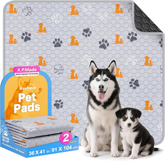 Washable Pee Pads for Dogs, 2 Pack Reusable Puppy Pads, Waterproof Pet Pee Pads for Dog Potty Training, Extra Large Dog Pee Pads for Crate, Playpen, and Whelping, Orange 36"x41"