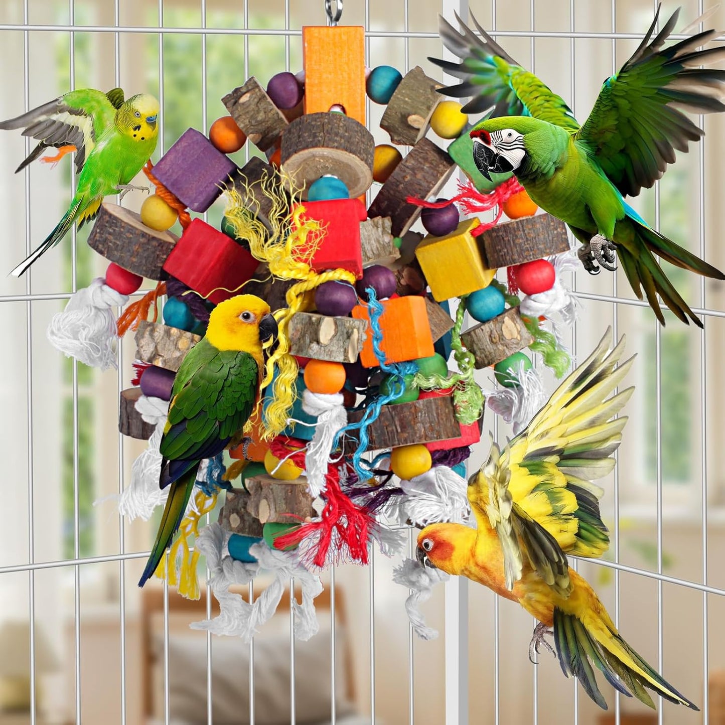 Parrot Toys 15.7 Inch Natural Material Bird Toys for Medium & Large Parrots Macaw Cockatiels Parakeets Cockatoo Conure Pet Bird Supplies