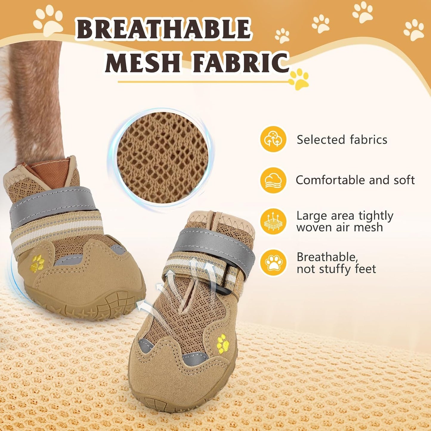Dog Shoes for Large Medium Small Dog, Mesh Breathable Dog Shoes for Hot Pavement, Anti-Slip Dogs Boots Paw Protectors with Reflective for Outdoor Walking Indoor Hardfloors(Size 7)