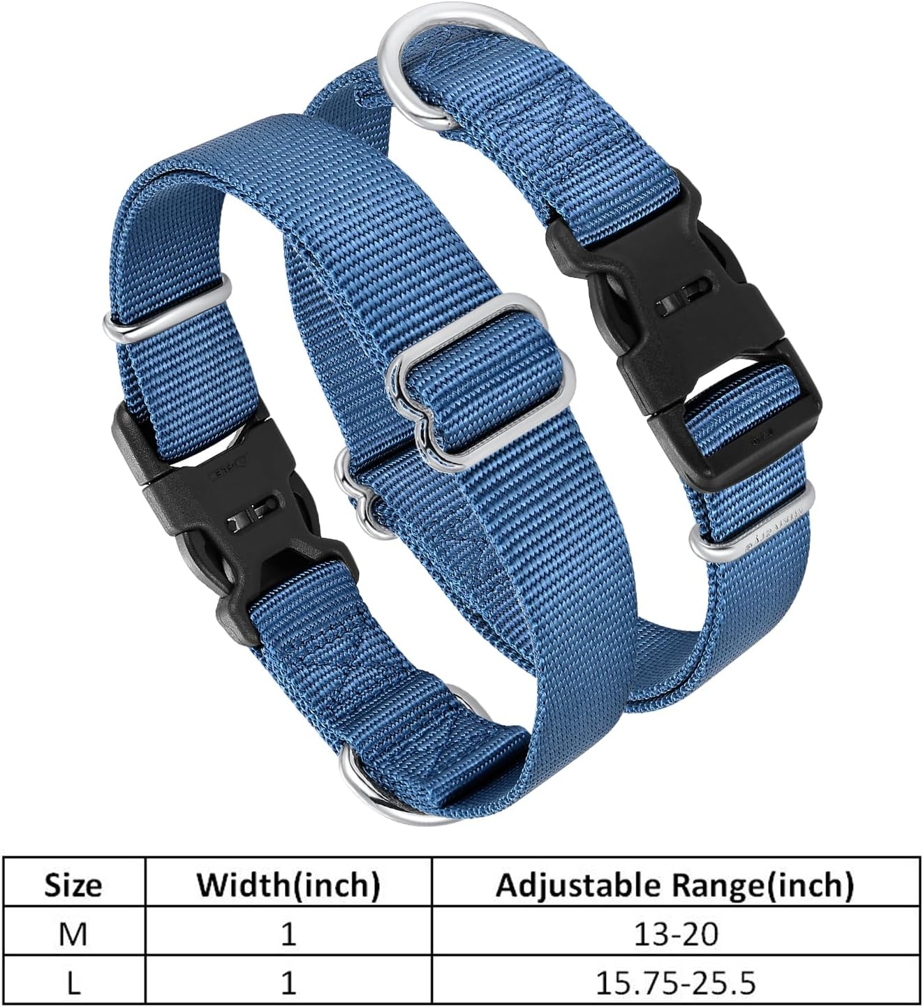 Mikivery Nylon Dog Collar with Quick Release Buckle Soft Adjustable Sturdy for Small Medium Large Dogs Haze Blue,M