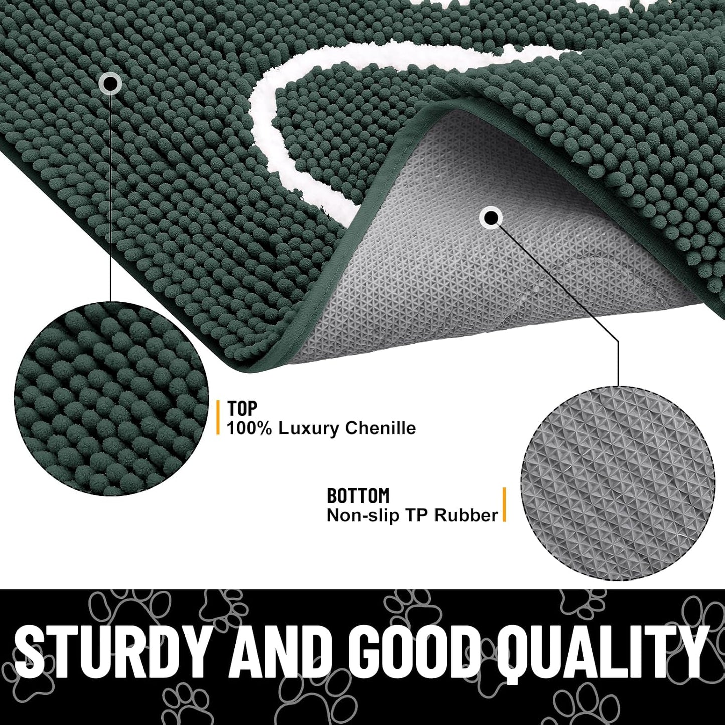 Smiry Dog Door Mat for Muddy Paws, Absorbent Dirt Trapper Non Slip Quick Dry Washable Chenille Mat for Mud Dogs, Entry Rug for Indoor and Outdoor (40x32 Inches, Green)