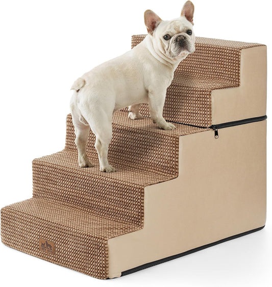 Dog Stairs for Small Dogs, 5 Tier Removable Wider Pet Stairs for Couch and Bed, 23.6" H Non-Slip Dog Steps for Puppies and Old Cats with Support Board, 29.5x19.7x23.6 inch, Light Brown