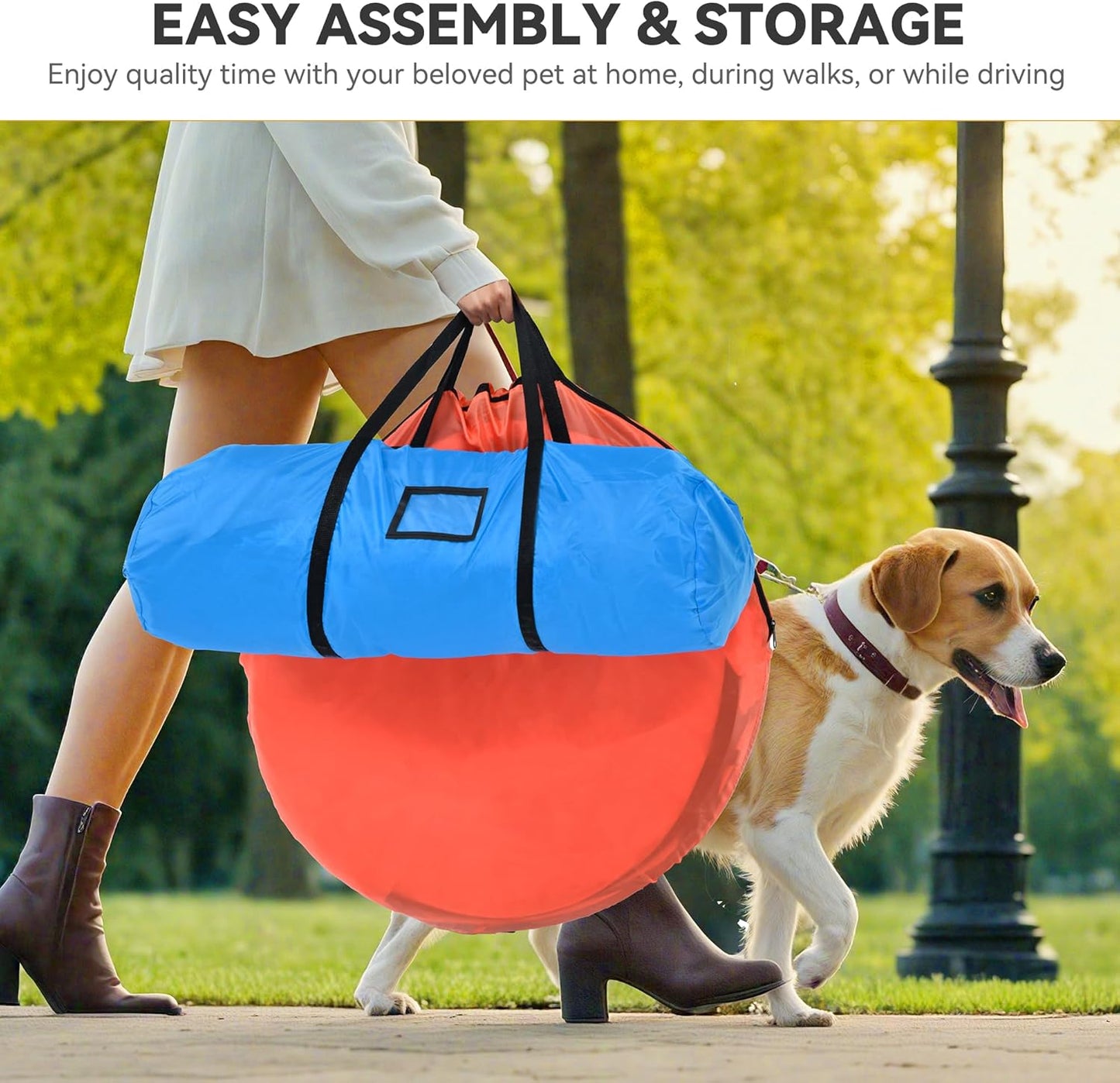 YITAHOME Dog Agility Training Equipment Set with 2 Flexible Tunnels, 2 Hurdles, Jump Ring, 6 Weave Poles, Pause Platform, Teaser Pole, 3 Flying Discs, and Carry Bags for Indoors Outdoors, Orange/Blue