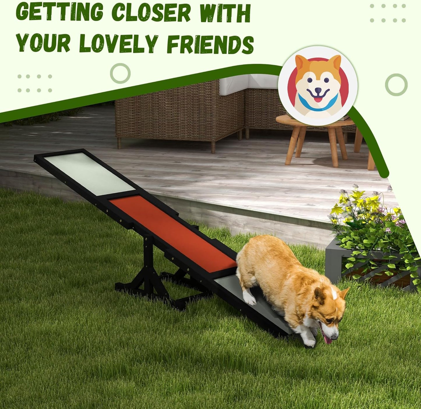 PawHut Wooden Dog Agility Seesaw for Training and Exercise, Platform Equipment Run Game Toy, Weather Resistant Pet Supplies, 71" L x 12" W x 12" H, Black