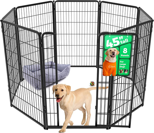 FXW Homeplus Unleashed Indoor Dog Playpen - Stress-Free and Safe Play, Heavy Duty 45 Inch 8 Wire Panels Dog Pen for Large Dogs, Black│Patented