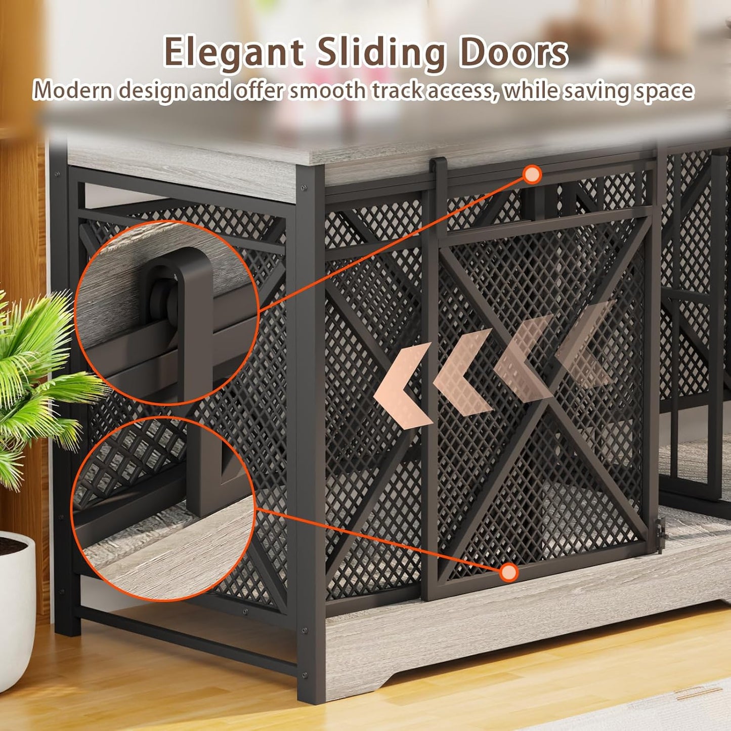 COZPAW 78 Inch Double Dog Crate Furniture, Extra Large Dog Kennel Indoor for Medium Large 2 Dogs, Heavy Duty Dog Cage Chew-Resistant Steel and Wooden Pet House with Removable Divider (Grey)