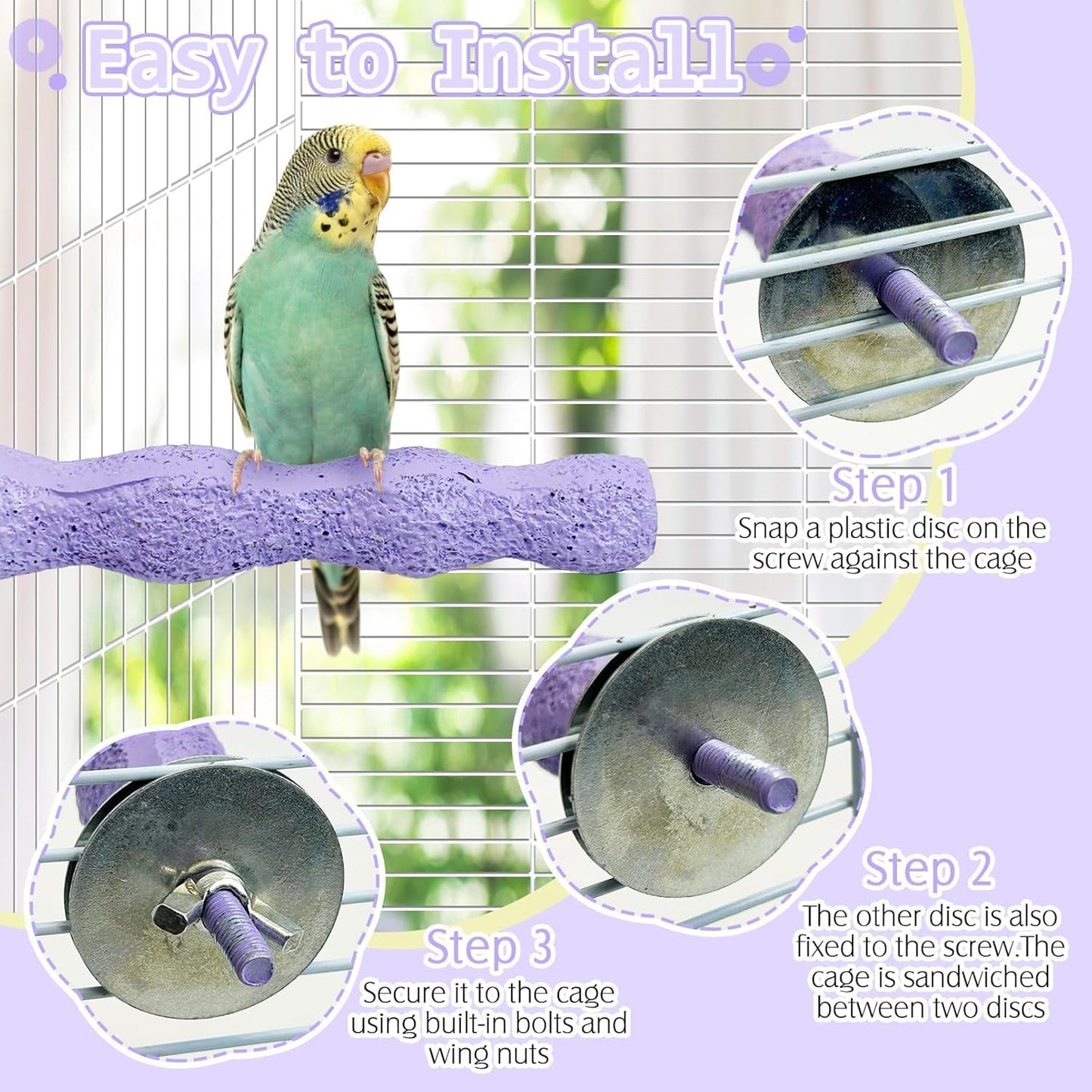 PINVNBY 5 Pack Bird Perch Resin Bird Beak Grinding Stone Parrot Cage Perch Stand Platform Foot Claws Trimmer Chew Toy Bird Cage Accessories for Budgie Cockatiel Conure Lovebird Finch (Purple)