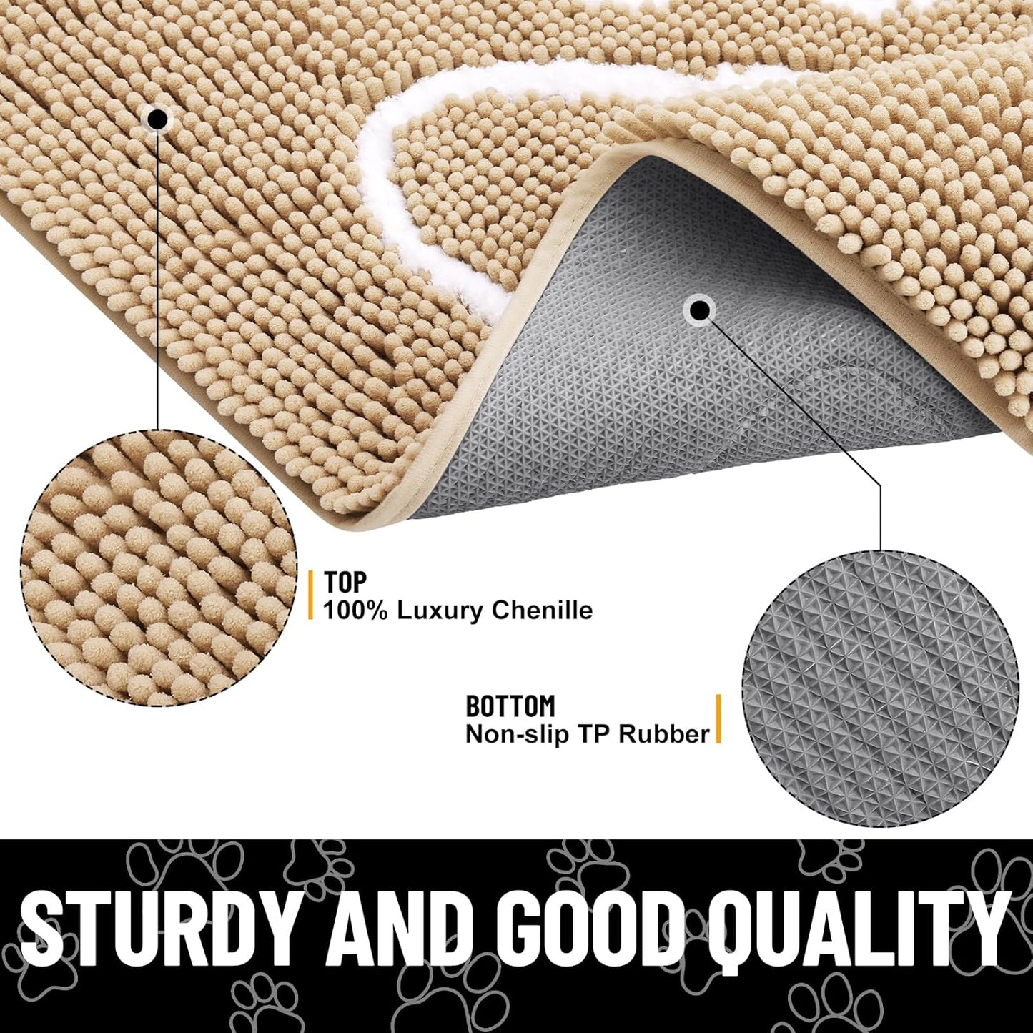 Smiry Dog Door Mat for Muddy Paws, Absorbent Dirt Trapper Non Slip Quick Dry Washable Chenille Mat for Mud Dogs, Entry Rug for Indoor and Outdoor (59x35 Inches, Beige)