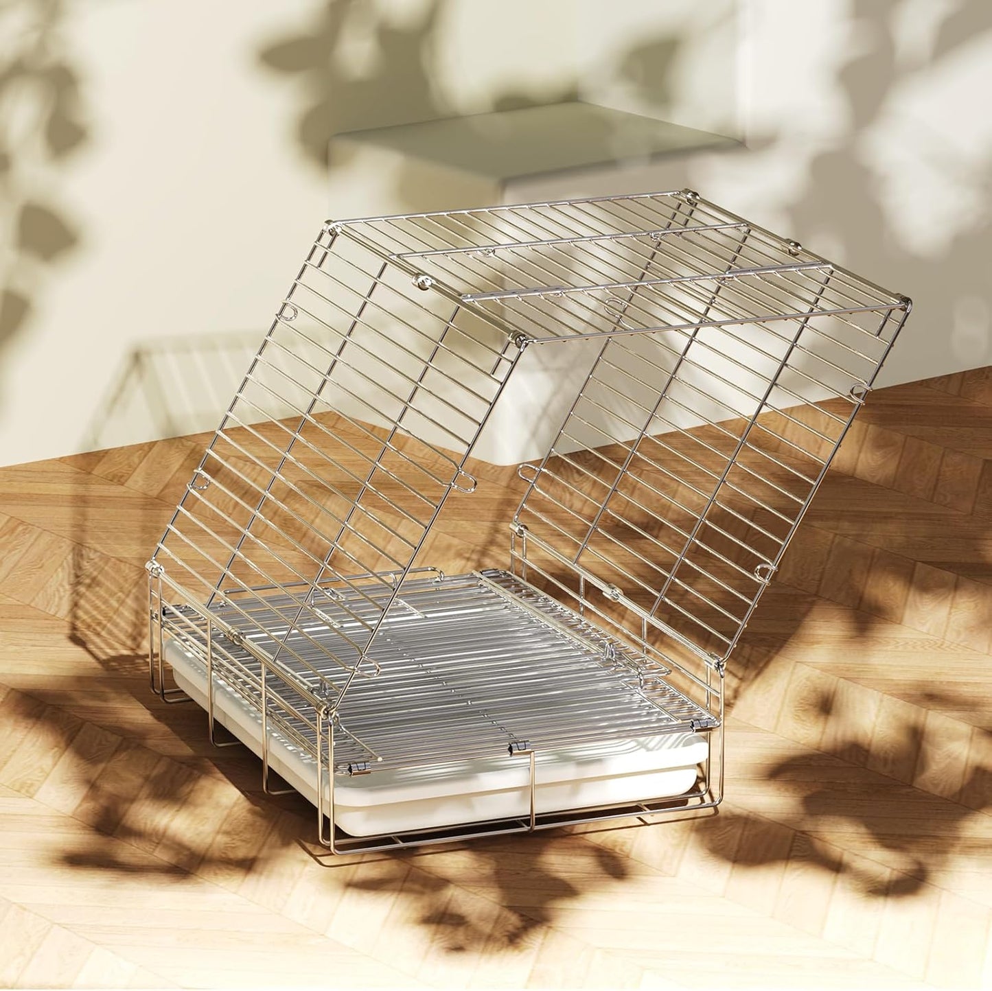 Bird Carrier Travel Cage - 304 Stainless Steel Portable Folding Bird Travel Cage with Parrot Feeder Cups & Standing Perch for Smaller Birds Conures Lovebird Cockatiel Parakeets (White)