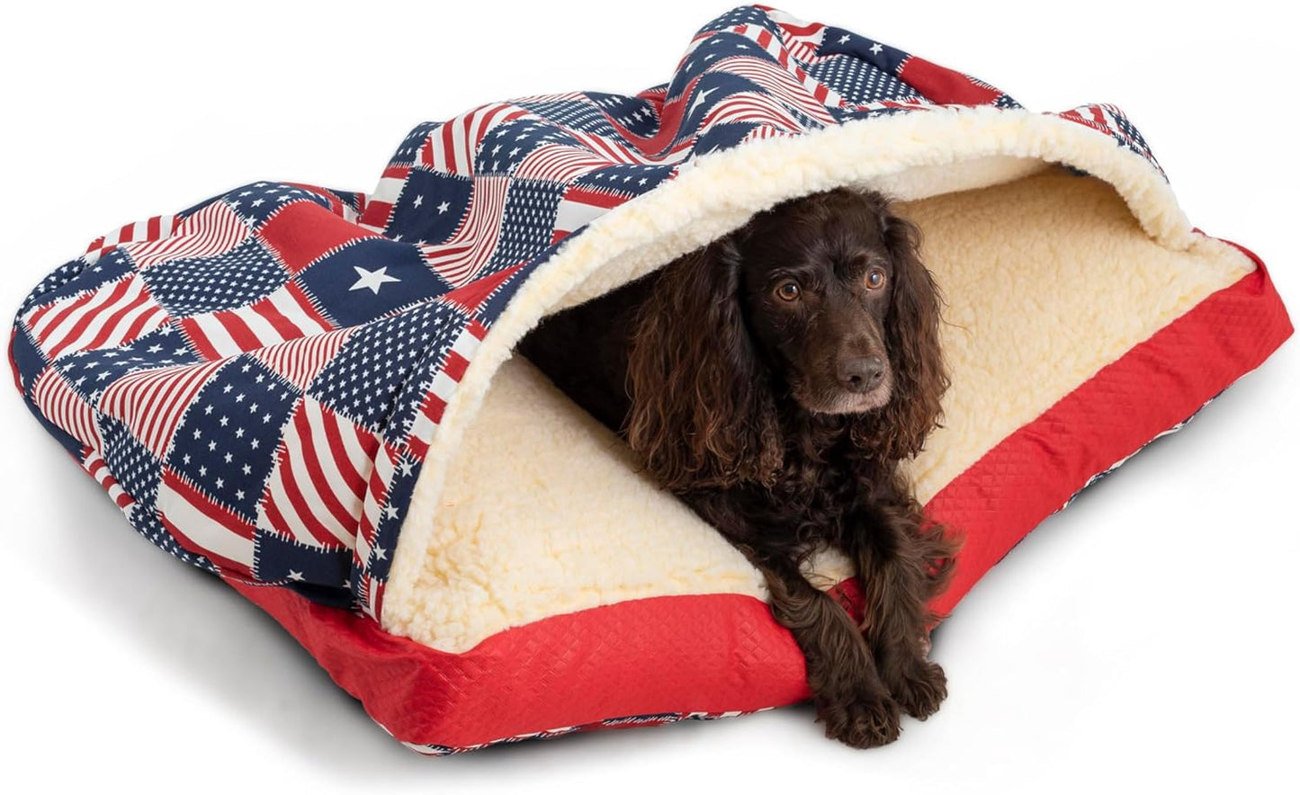 Snoozer Pet Products Luxury Rectangle Cozy Cave, Wag Collection, Extra Large, Starpatch Red Diamond