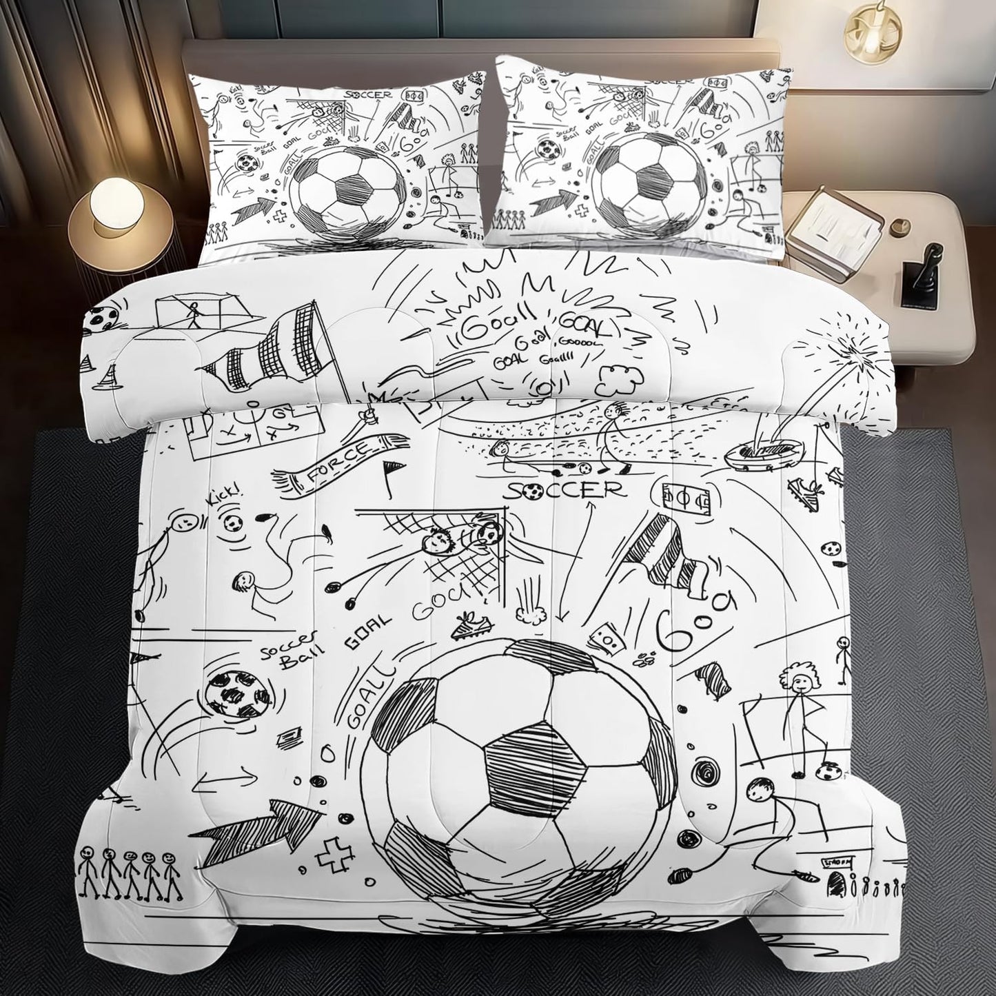 Football Sports Comforter Sets for Boys Full,Soccer Comforter Sport Bedding for Boys Room,Gaming Bed Soccer Bedding Full Set,Games Quilt Bedroom Bed Decor Kids and Teen