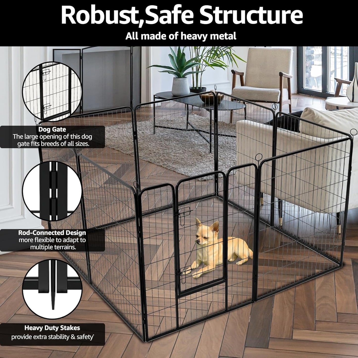 PJYuCien Dog Playpen Plus Storage Bag, 32" H 8 Panels Puppy Pen with Square Bottom, Heavy Duty Dog Fence for Puppies/Small Dogs