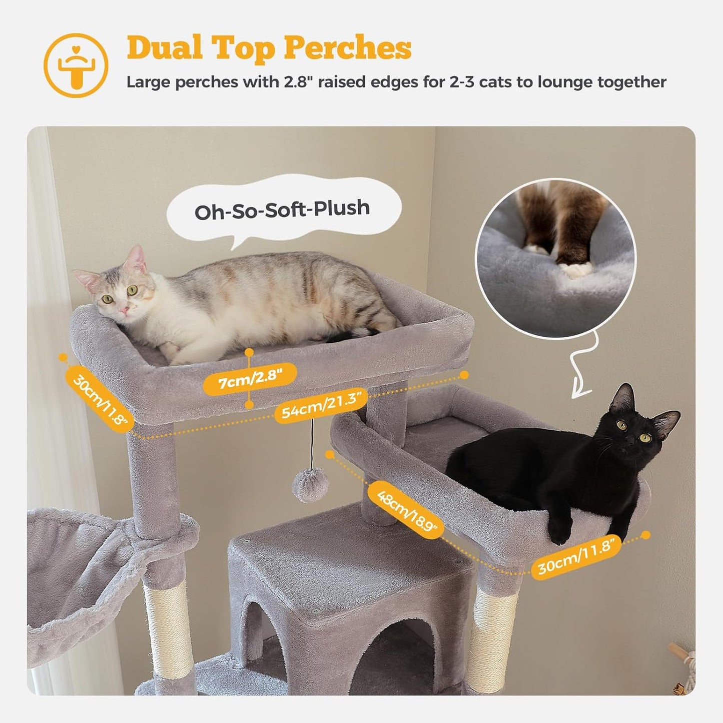 81" Heavy Duty Cat Tree for Large Cats up to 20lbs - Extra Tall Cat Tower with Metal Frame Hammock, 6 Sisal Scratching Posts, 2 Perches - Indoor Cat Furniture for Maine Coon, Big Cats, Gray