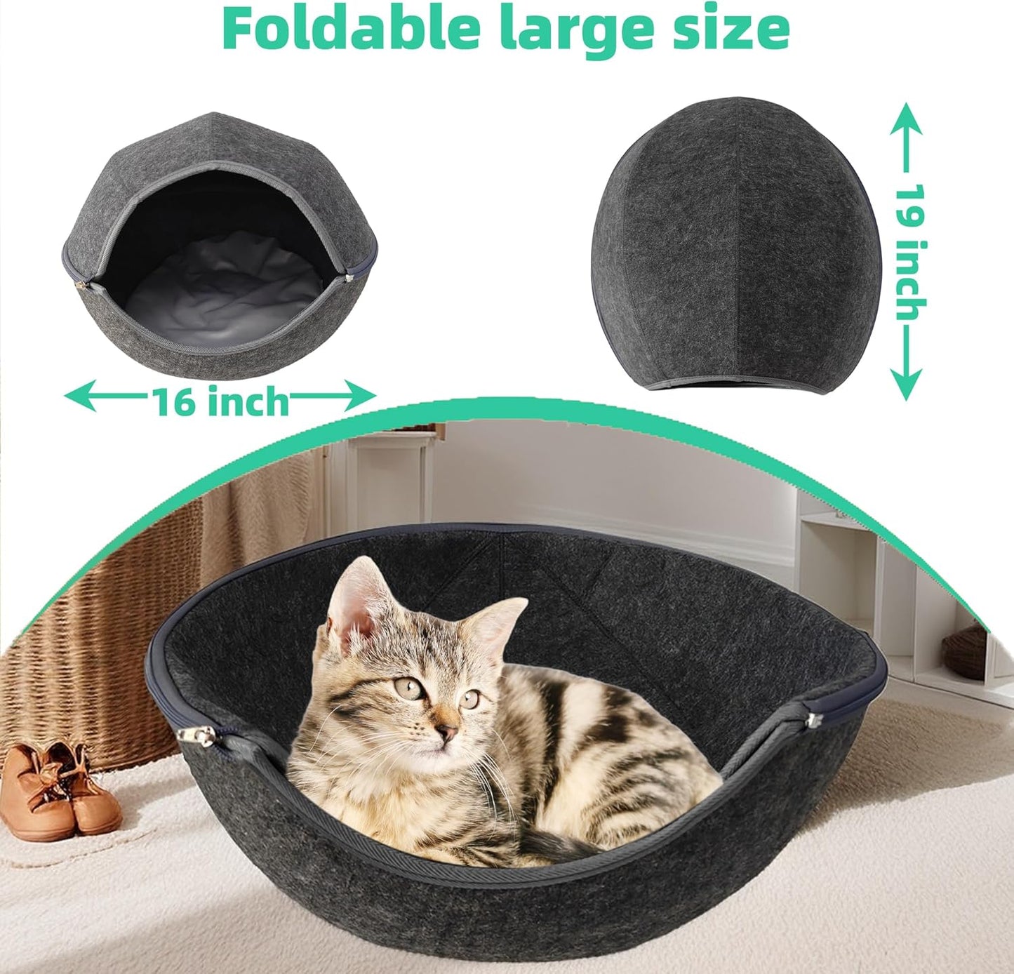 Donut Cat Tunnel Bed Peekaboo Cat Cave for Large Cats Up to 30 Lbs, Kitty Interactive Playing Tent House for Multiple Cats,Detachable,Scratch Resistant (2 in 1 Black, Medium - 20 Inch Diameter)