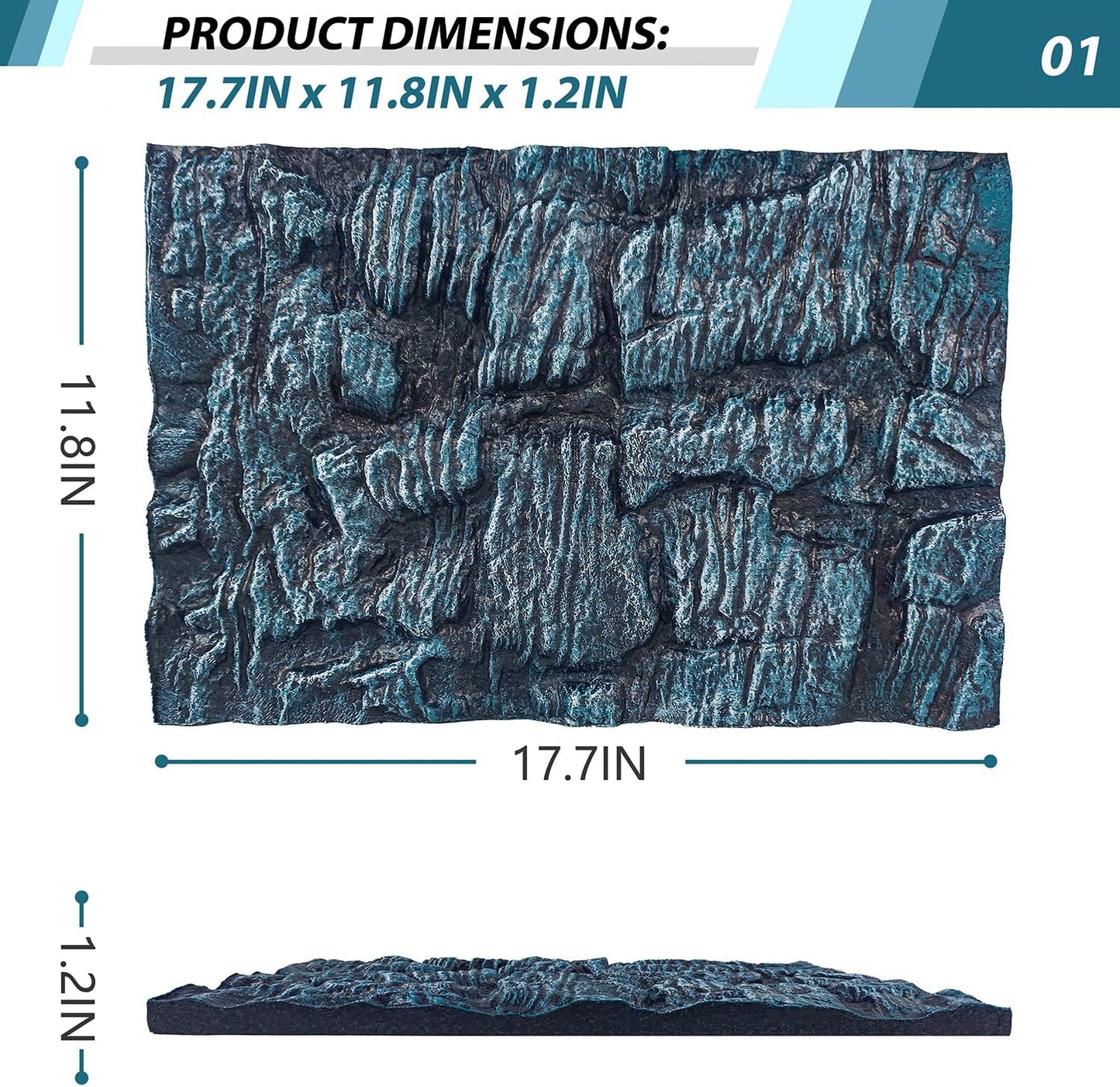 17.7x11.8in Rock Terrarium Background,3D Reptile Tank Background Board,Amphibian Stereo Backdrop Wall,Lizard Snake Gecko Spider Turtle Fish pet silo Background Decorative Panel(Blue)