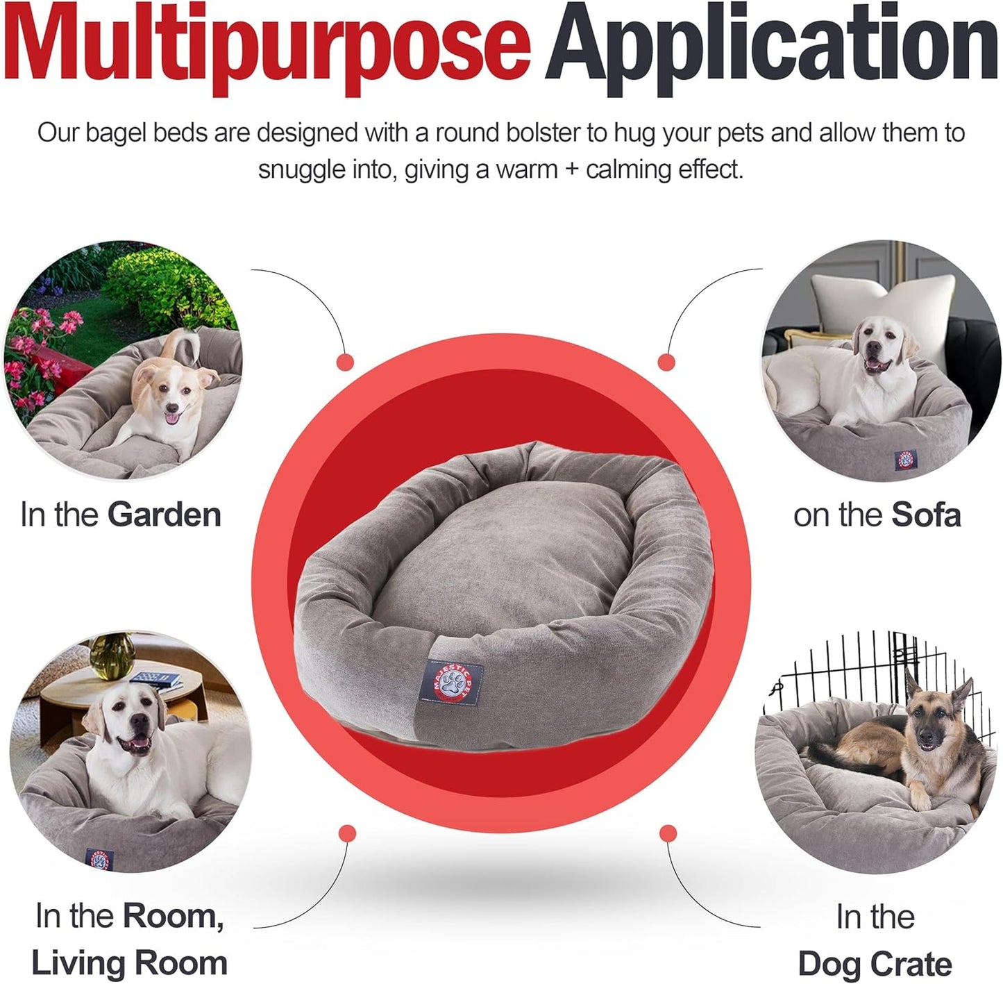 Majestic Pet 32 Inch Micro Velvet Calming Dog Bed Washable 32x23x7 (inch) – Cozy Soft Round Donut Dog Bed with Spine for Head Support - Pet Bed Medium - Vintage (2025)