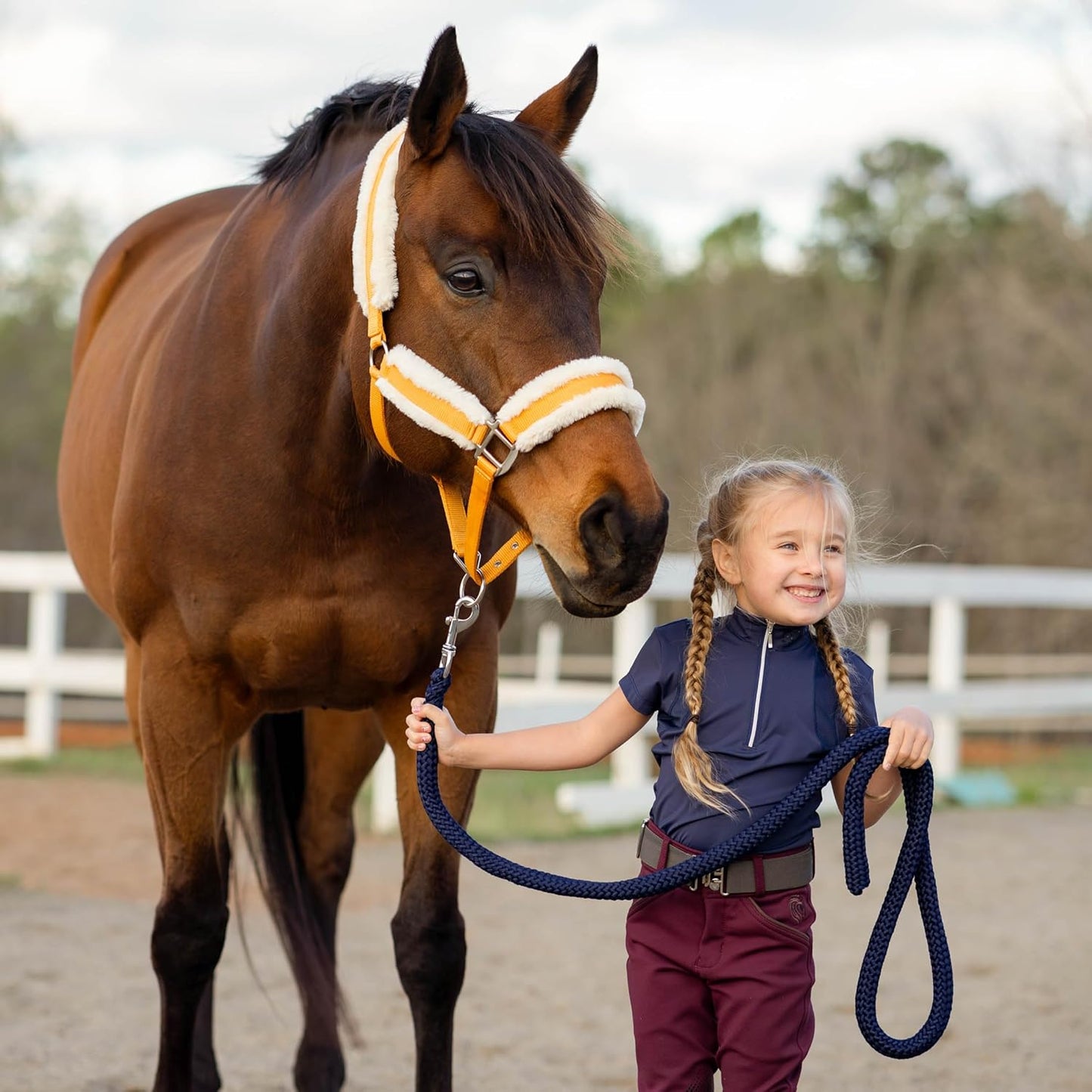 Equinavia Valkyrie Soft Ultra Fleece Padded Adjustable Breakaway Horse Halter - Golden Sunshine/White - Warmblood