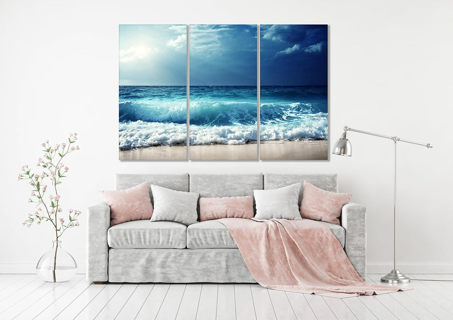 Nature Wall Art Prints - Ocean Forest Mountain Lake Canvas Landscapes - Small to Extra Large Living Room Bedroom Kitchen Bathroom Décor (Summer Ocean Beach, 35L" x 53W" - 3 Panels)
