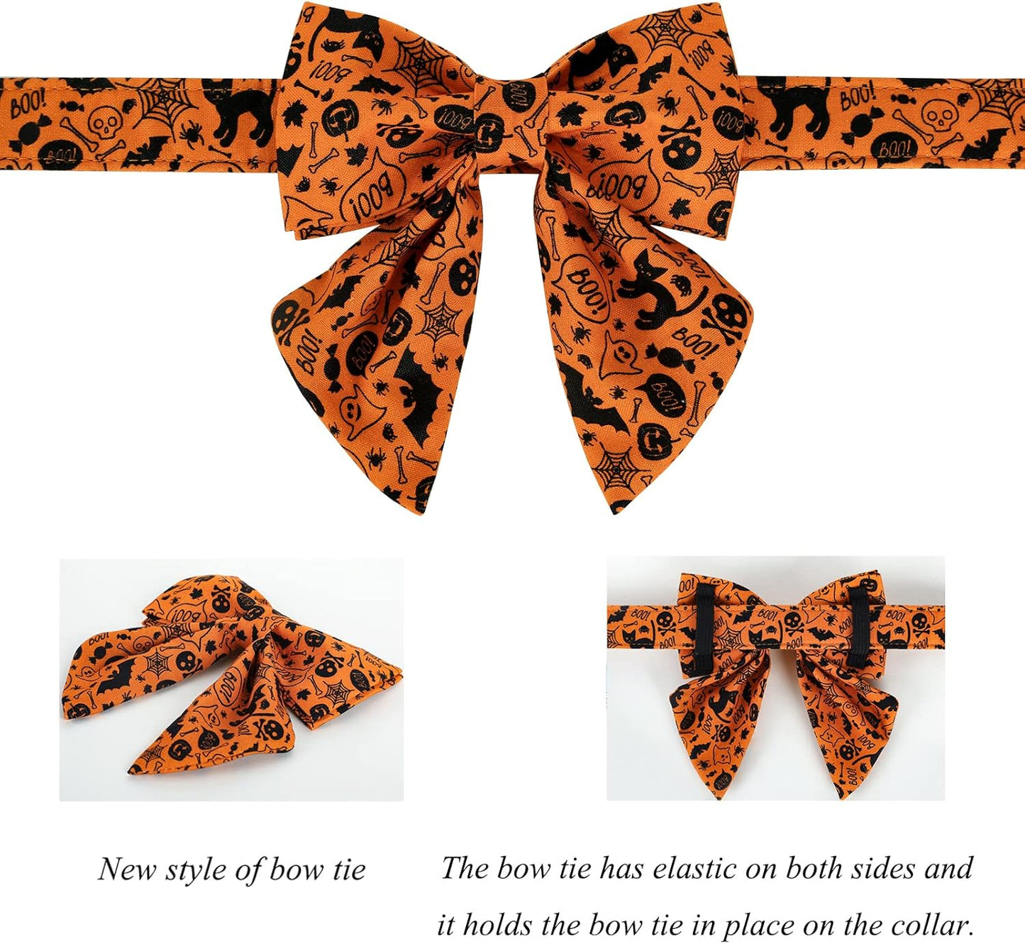 Lionet Paws Halloween Dog Collar with Bowtie - Cute Cotton Adjustable Fall Bowtie Dog Collar with Metal Buckle for Small Medium Large Dog Girl Boy Gift, S, Neck 10-16in