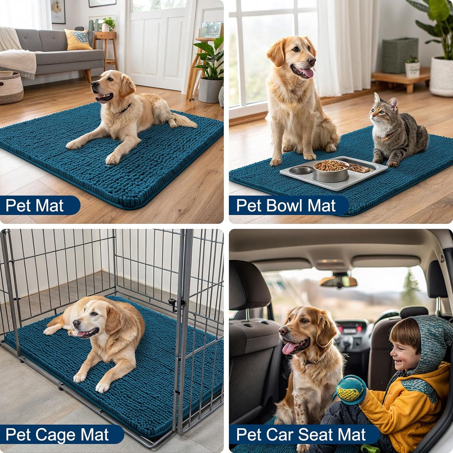 Smiry Dog Door Mat for Muddy Paws 47x24, Absorbs Moisture and Dirt Doormat, Non-Slip Washable Quick Dry Chenille Front Door Mat Indoor Entrance, Entryway Carpet for Inside Floor, Atlantic Blue