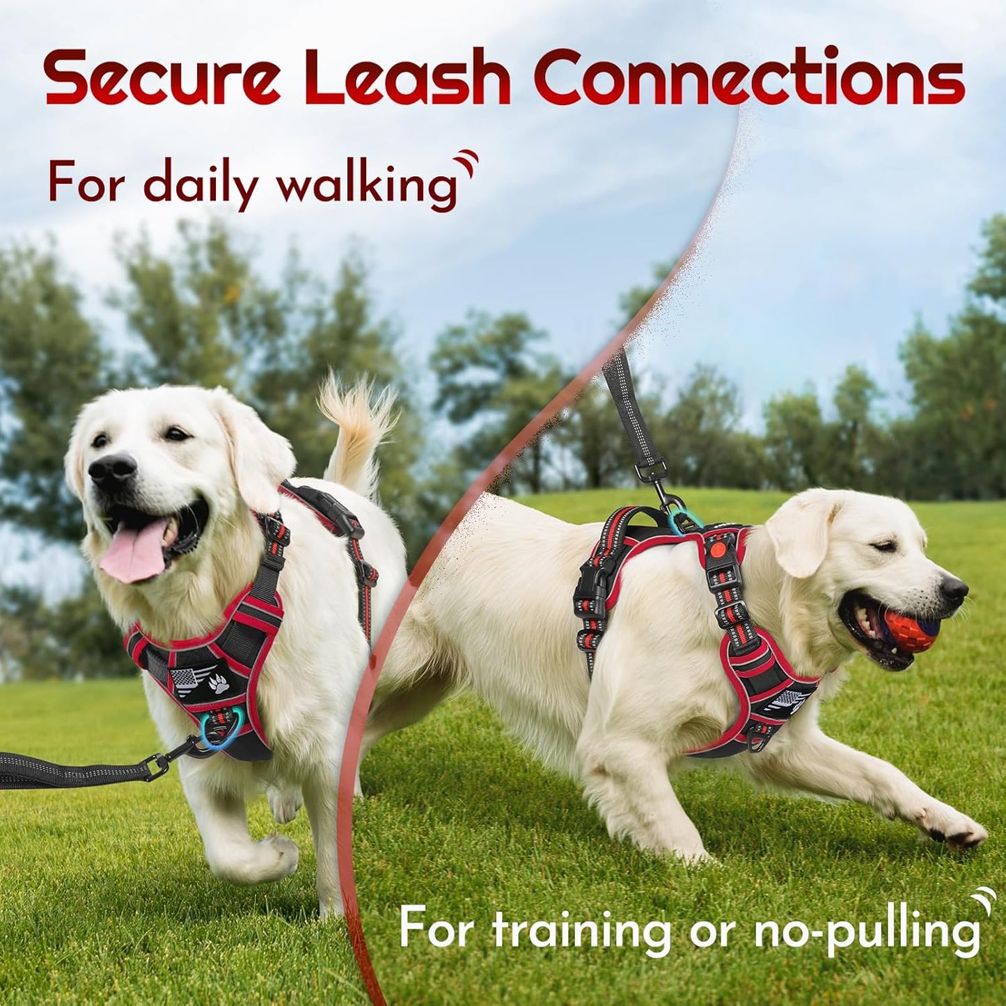 Eagloo Dog Harness Small Sized, Easy Wearing with 3 Buckles, Adjustable No Pull Pet Harness with 2 Rings for Walking, No Chock Reflective Soft Padded Vest with Control Handle, Black & Red, S