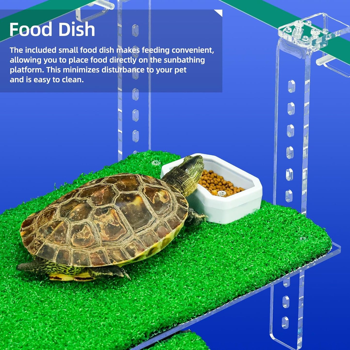 Adjustable Hanging Turtle Dock with Anti-Slip Artificial Grass Basking Platform Sturdy Acrylic Ramp for Aquatic Turtles, Compatible with Various Tank Sizes, Easy Setup Transparent, 15 Inch