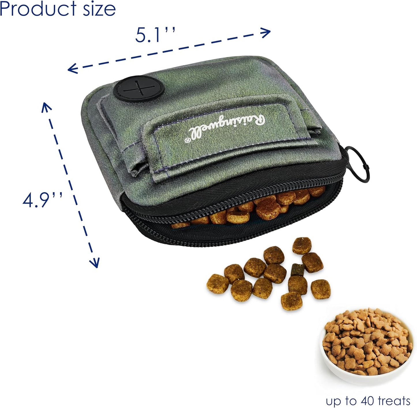 Dog Treat Pouch for Pet Walking and Training with Clicker Poop Bags and Double Bag Design Small Fanny Zipper Pack Holder for Puppy Snack Dispenser Kit for Leash and Outdoor Use (NM-Green)