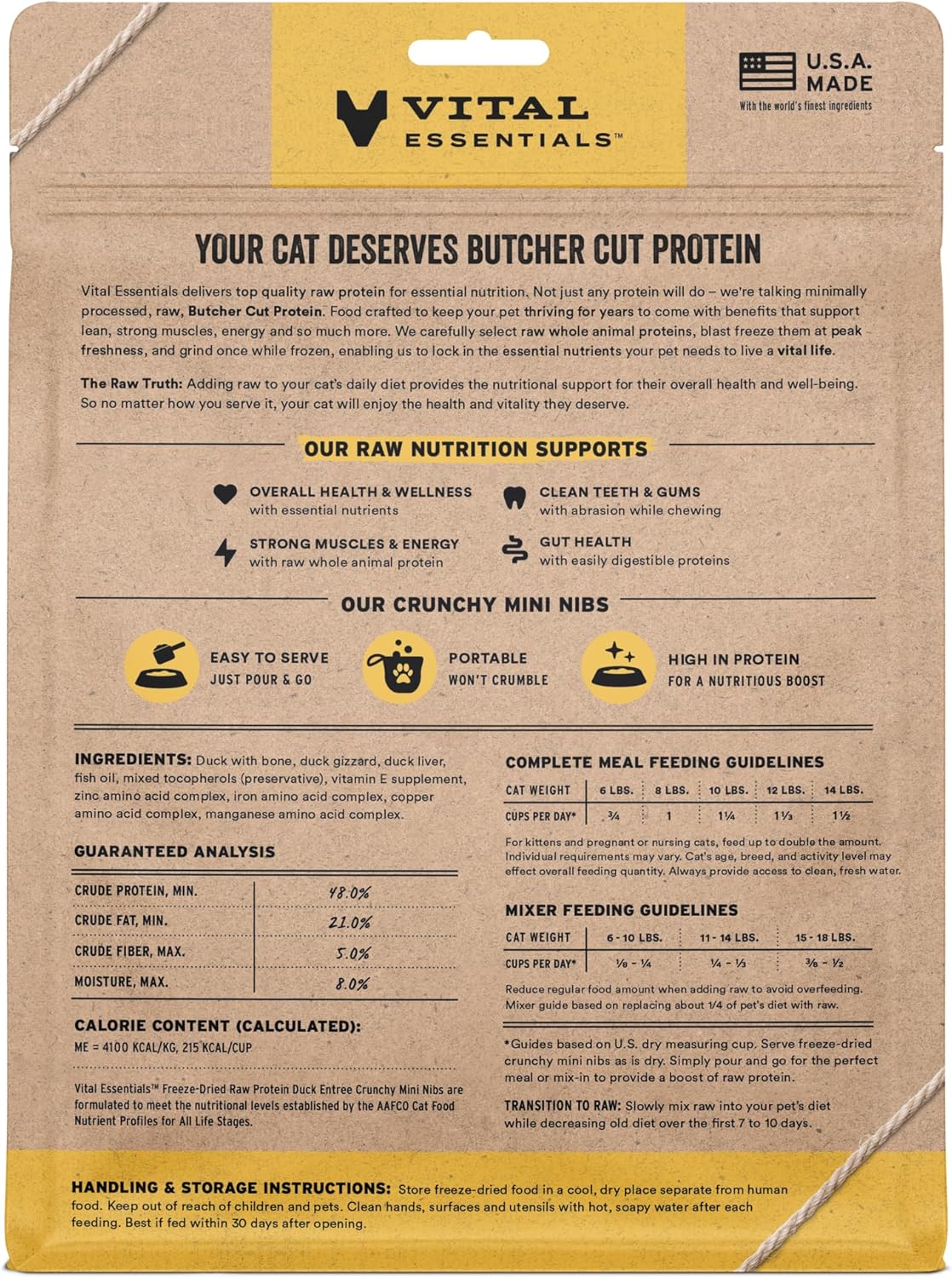 Vital Essentials Freeze-Dried Raw Duck Meal or Mixer Cat Food Crunchy Nibs, 8 oz