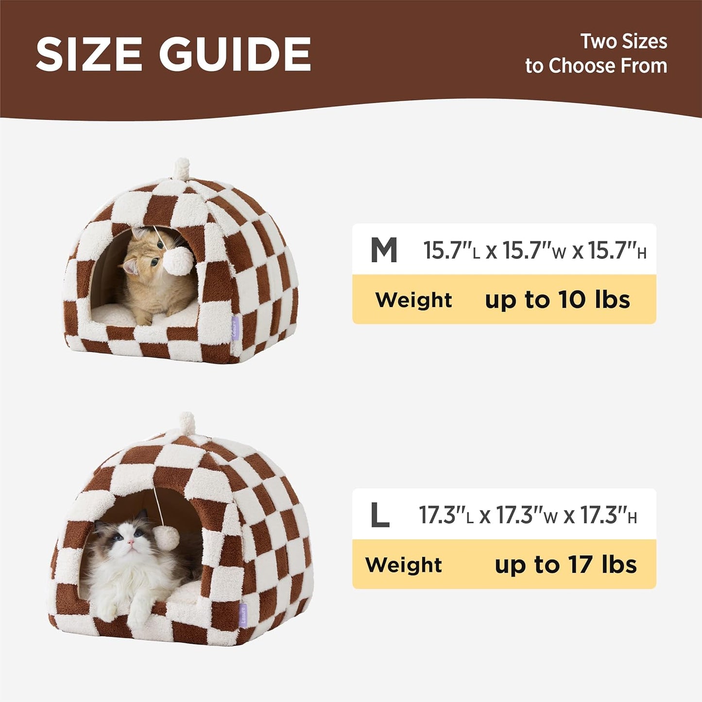 Lesure Cute Cat Beds for Indoor Cats - 2 in 1 Cat Cave Bed for Kittens and Small Pets, House with Removable Washable Cushioned Pillow, Cozy Tent House with Non-Slip Bottom, Brown, 16 inches