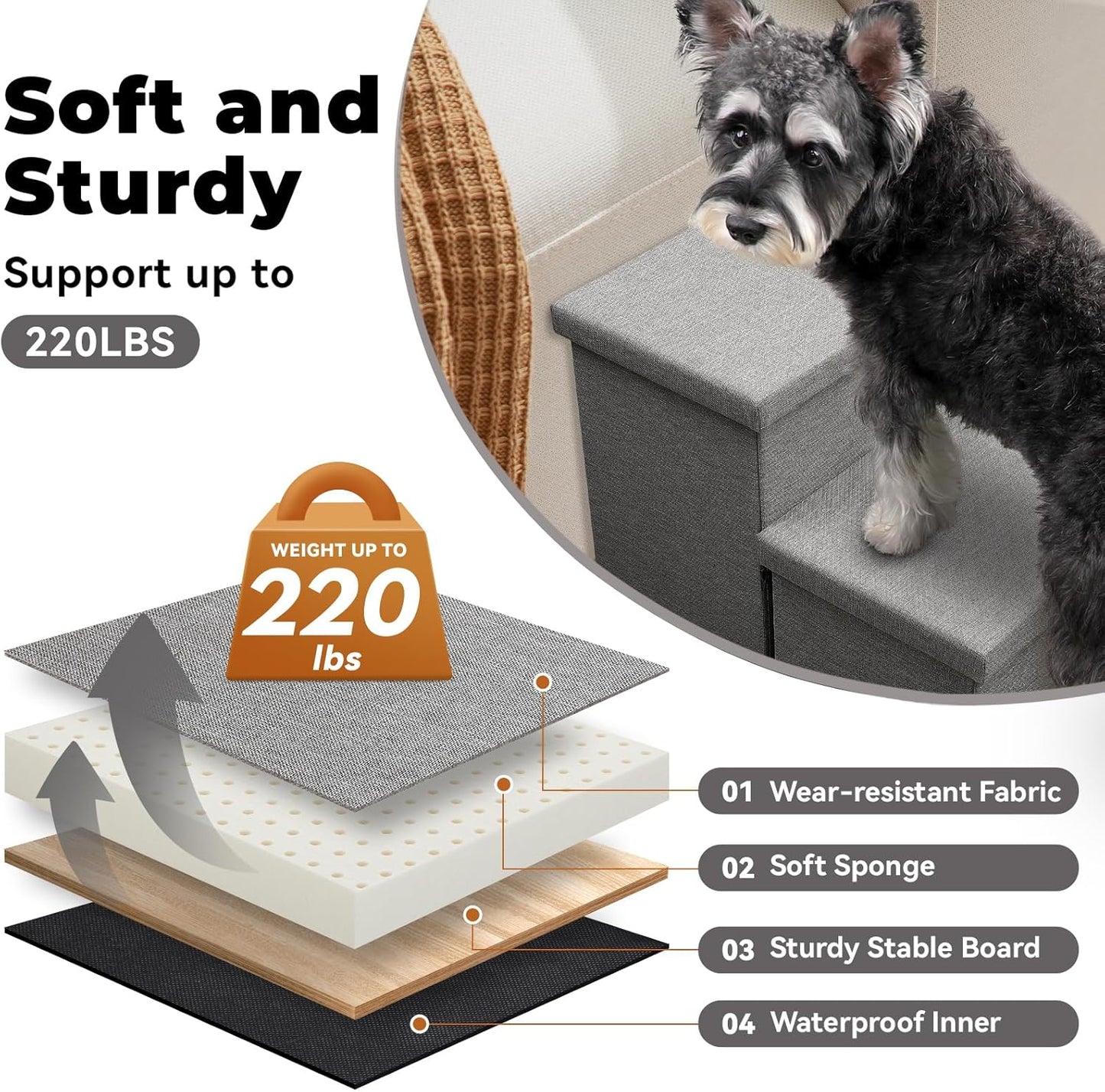 Dog Stairs 23" H, 4-Step Wider Dog Steps for High Beds Window, Folding Storage Pet Stairs Gift for Small/Medium/Large Old Dogs Cats, Ramp for Climbing Car Up to 200 lbs (Gray, with Condo)