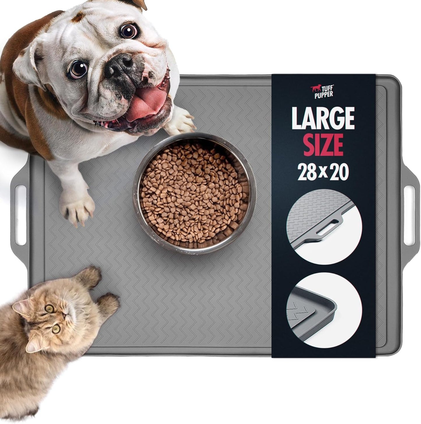Tuff Pupper 28x20 Large Dog Feeding Mat for Food and Water | Dog Food Mats for Floors | Waterproof Dog Water Bowl Mat | Dog Placemats Pet Food Mat | Silicone Feeding Mat for Cats and Cat Bowls