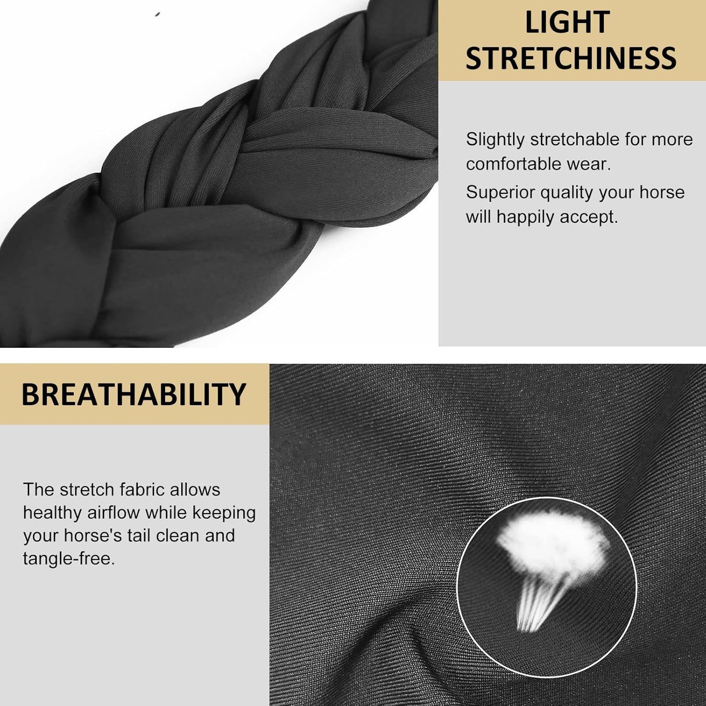 Harrison Howard 3 Tube Stretchy Fabrics Adjustable Closure Lightweight Horse Tail Bag for Horses Braid-in Tail Bag