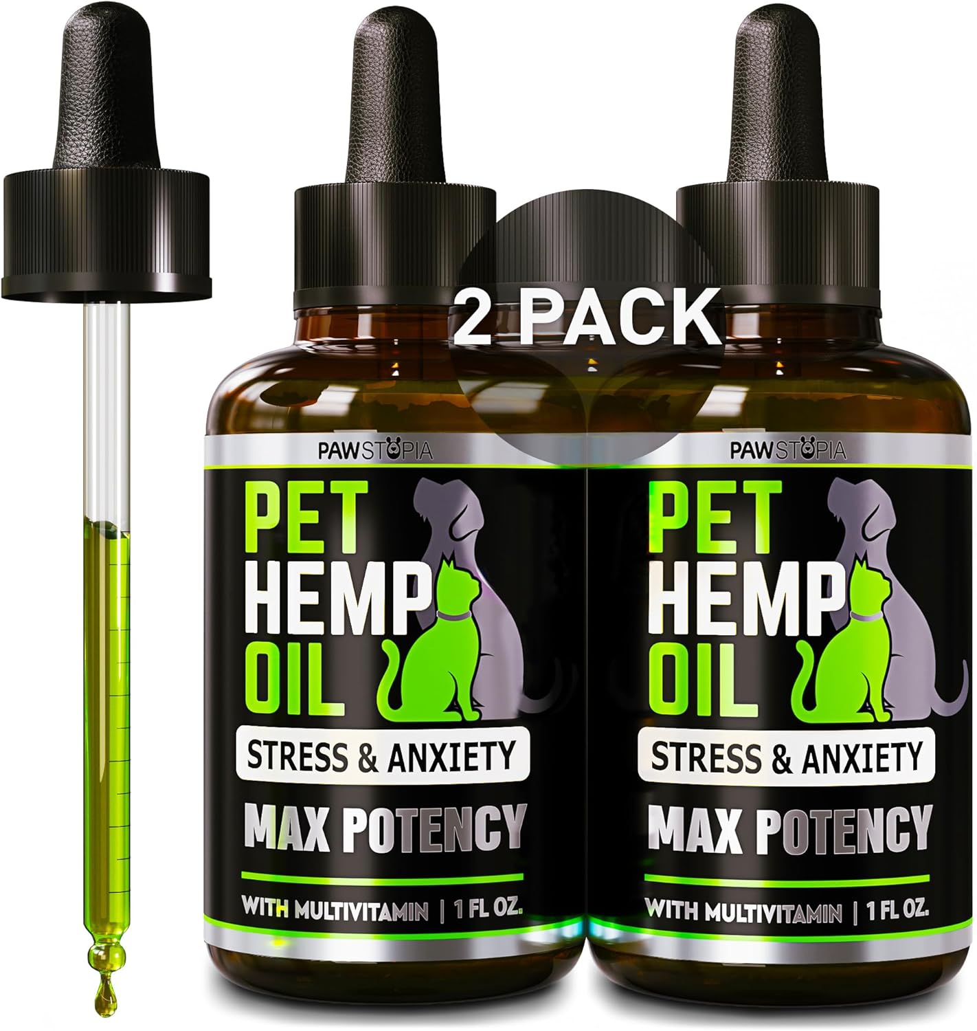 (2 Pack) Hemp Oil for Dogs and Cats - Helps Pets with Anxiety, Pain, Stress, Sleep, Arthritis, Seizures Relief - Cat Anxiety Relief - Omega 3-6-9 - Pet Hemp Oil Drops Treats - Hip and Joint Support