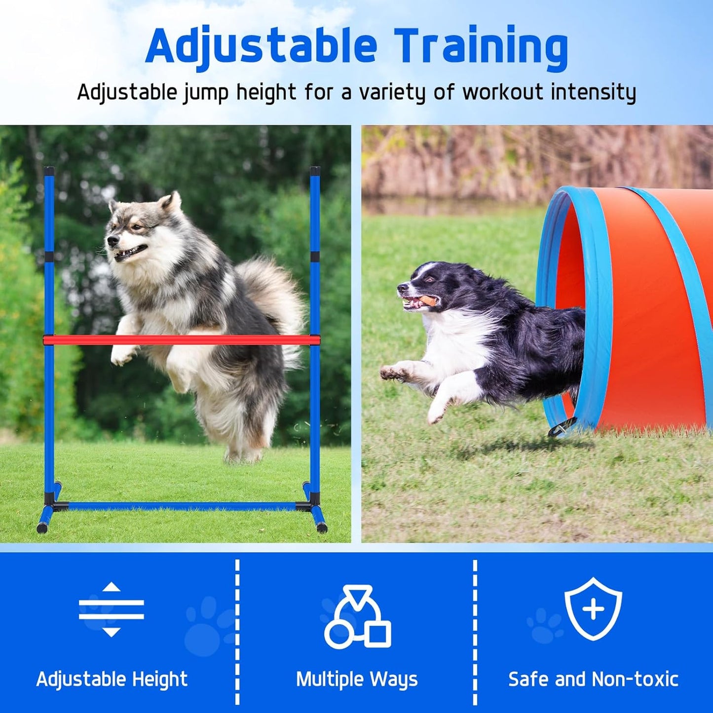 Dog Agility Training Equipment Set, Obstacle Courses Agility Training Kit for Puppy Includes 2 High Hurdles, Standard Tunnel, Blind Tunnel, Jumping Ring, 6 Weave Poles, Pause Box and 2 Carrying Bags