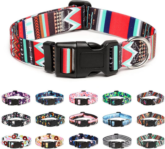 Mercano Adjustable Dog Collar - Special Design Patterns, Soft Nylon Comfortable Durable Pet Collar for Small Medium Large Dogs (L, Tribal Red)