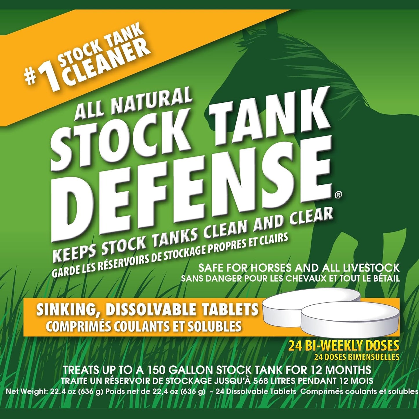 Airmax Stock Tank Defense, Livestock Water Trough Cleaner, Clean Drinking Tanks for Horse, Cattle, Goat & Chicken, Safe & Easy-to-Use Cleaning Tablet Treatment for Farming & Agricultural Use, 24 Tabs