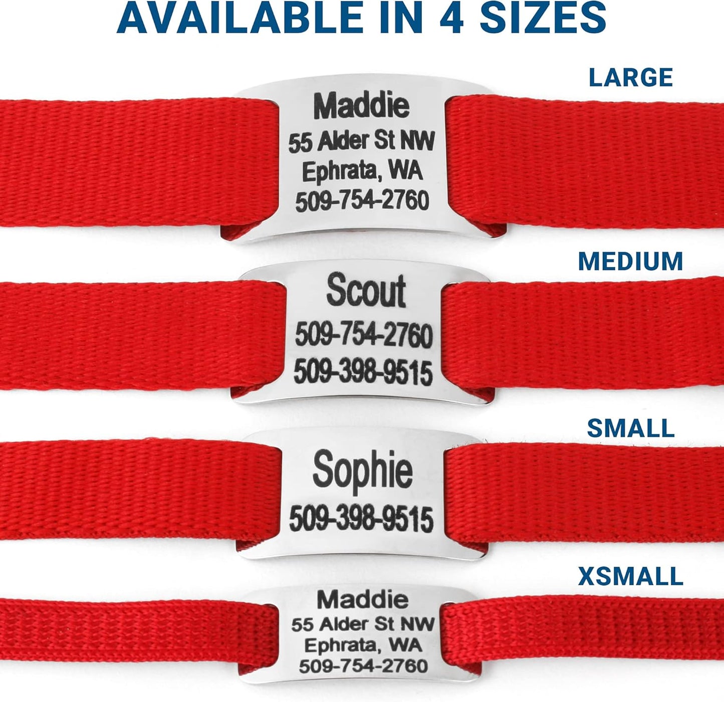 GoTags Personalized Dog Collar with Nameplate, Adjustable Dog Collar with Custom Engraved Slide On Pet ID Tag in Stainless Steel, Silent, No Noise Dog Tag for Large Medium and Small (Red, Small)