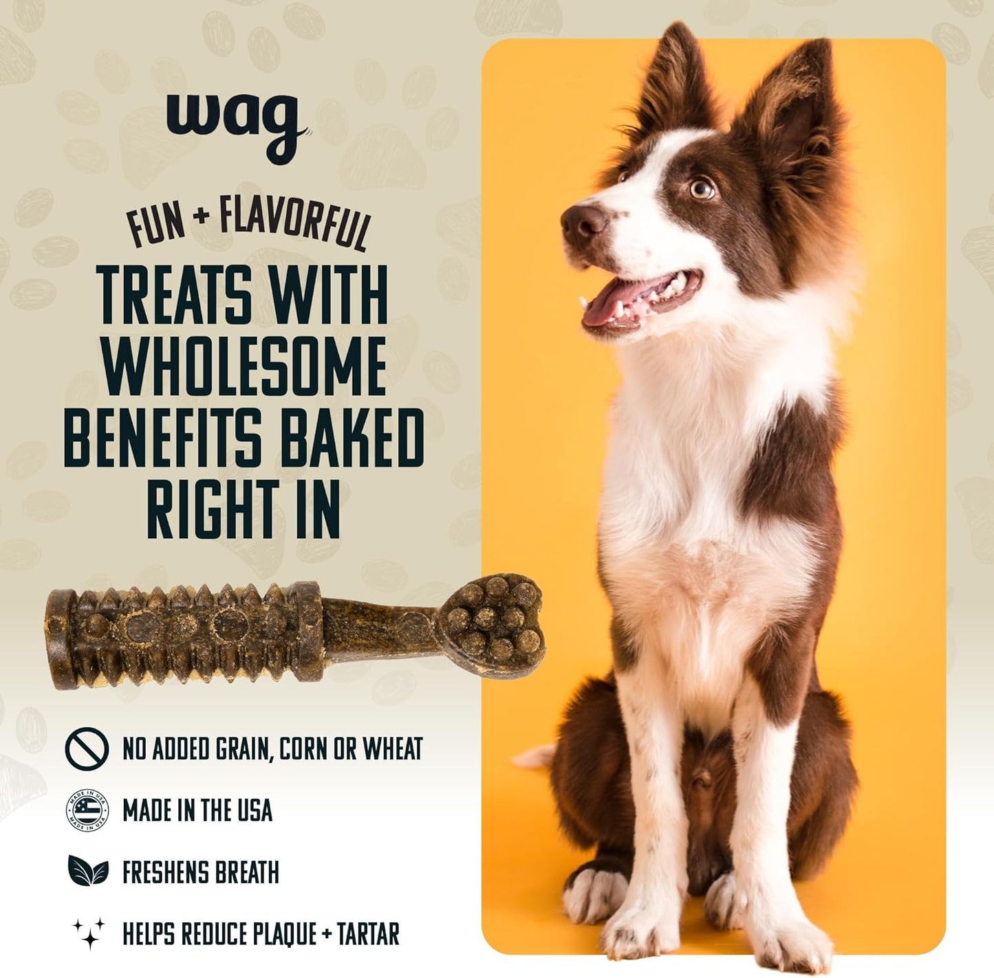 Amazon Brand - Wag Dental Dog Treats to Help Clean Teeth & Freshen Breath Tiny, 2.25 pounds, Unflavored - 130 Count, Pack of 1