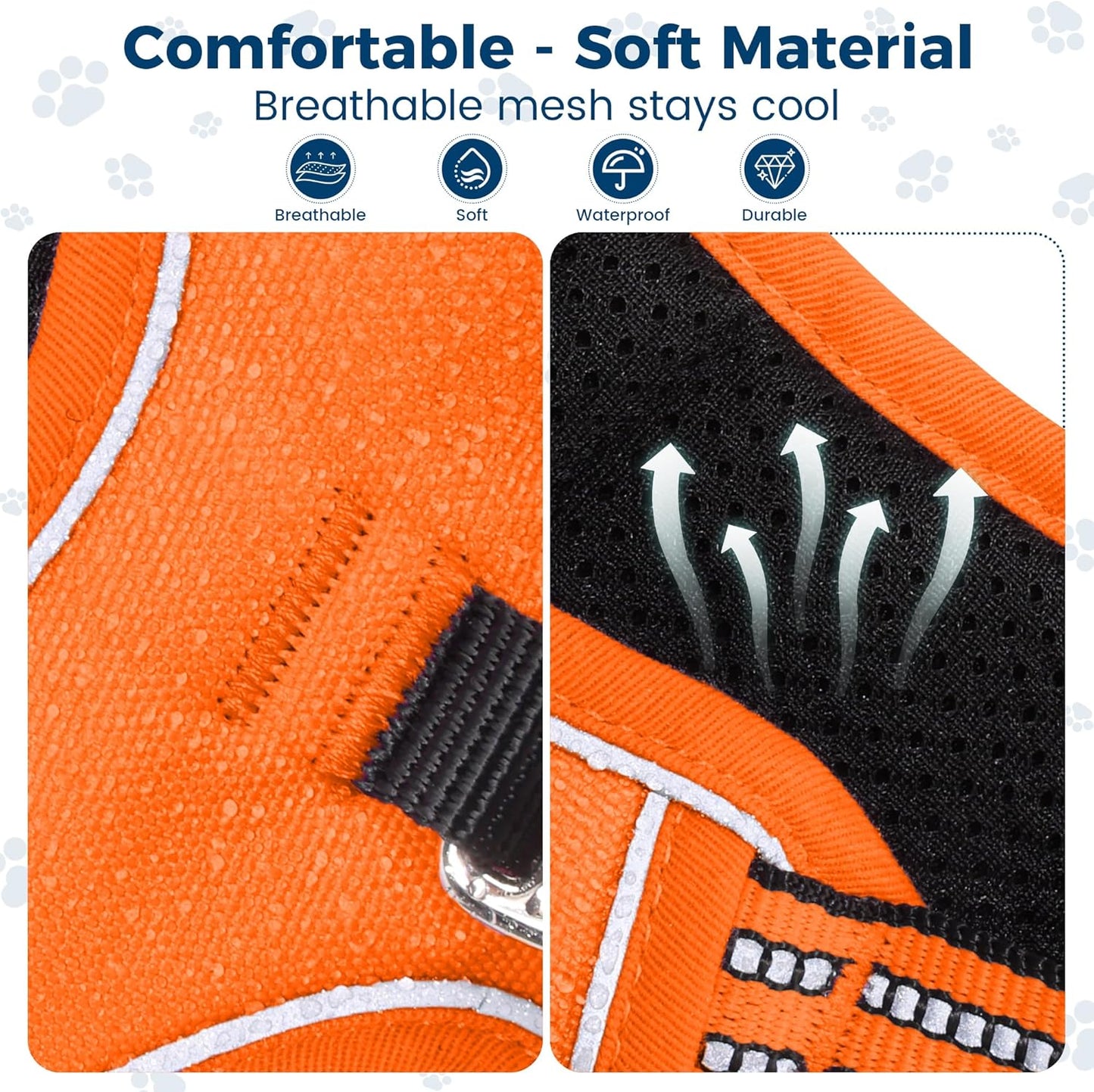 Funfox Dog Harness No Pull, Adjustable Pet Vest Harness, Super Soft Material with Vertical Handle Easy Control, Reflective Night Walking, 2 Leash Clips for Medium Sized Dogs, Orange, M