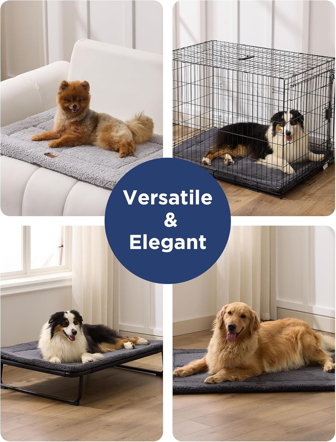 Joydeco Low Profile Dog Crate Mat Reversible Bed Pad, Washable Dog Pad Mat with Ultra Soft Fleece, Compact Design Kennel Beds Mats for Large Medium Small Pets, 36" x 27" Dark Gray