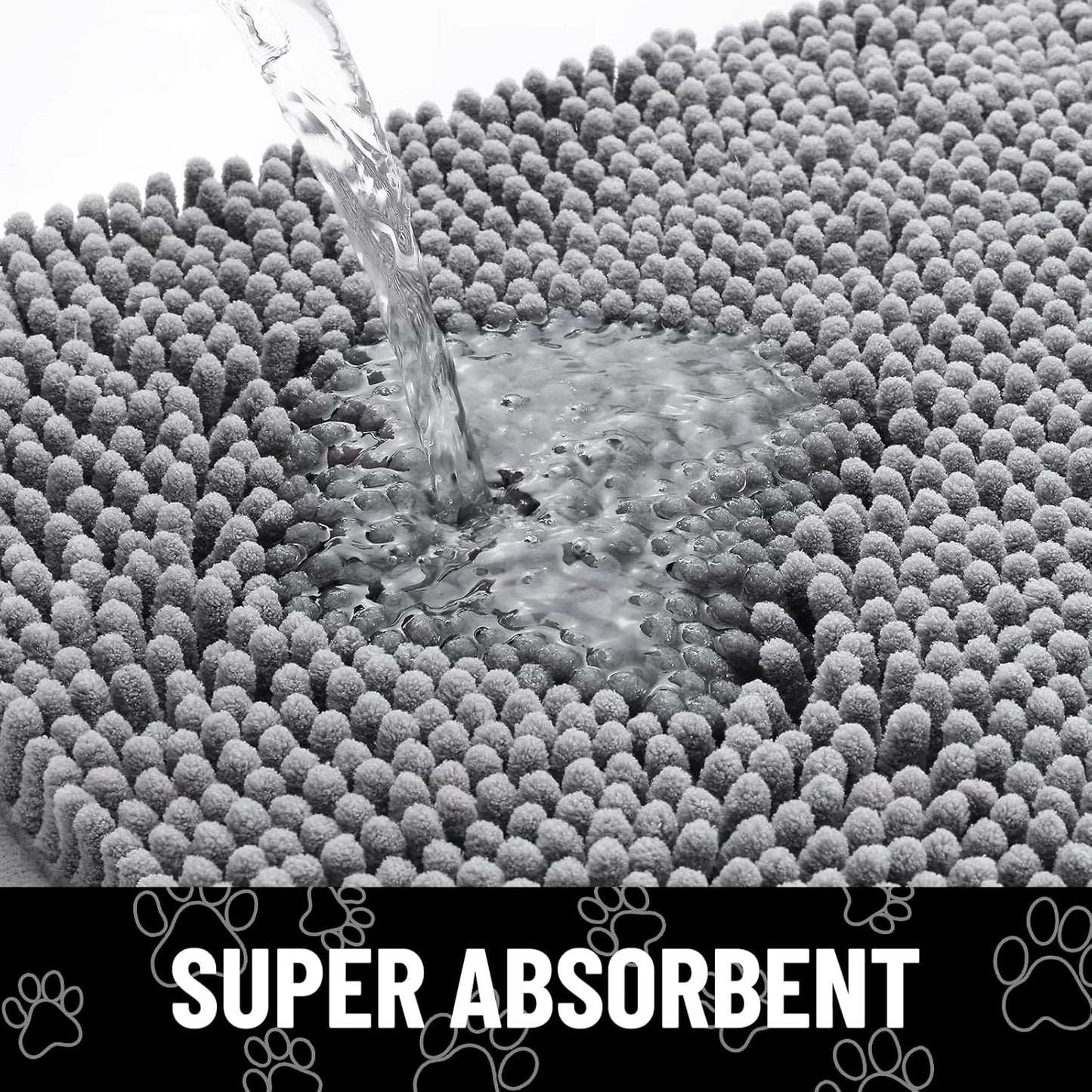 Smiry Dog Door Mat for Muddy Paws, Absorbent Dirt Trapper Non Slip Quick Dry Washable Chenille Mat for Mud Dogs, Entry Rug for Indoor and Outdoor (71x46 Inches, Grey)