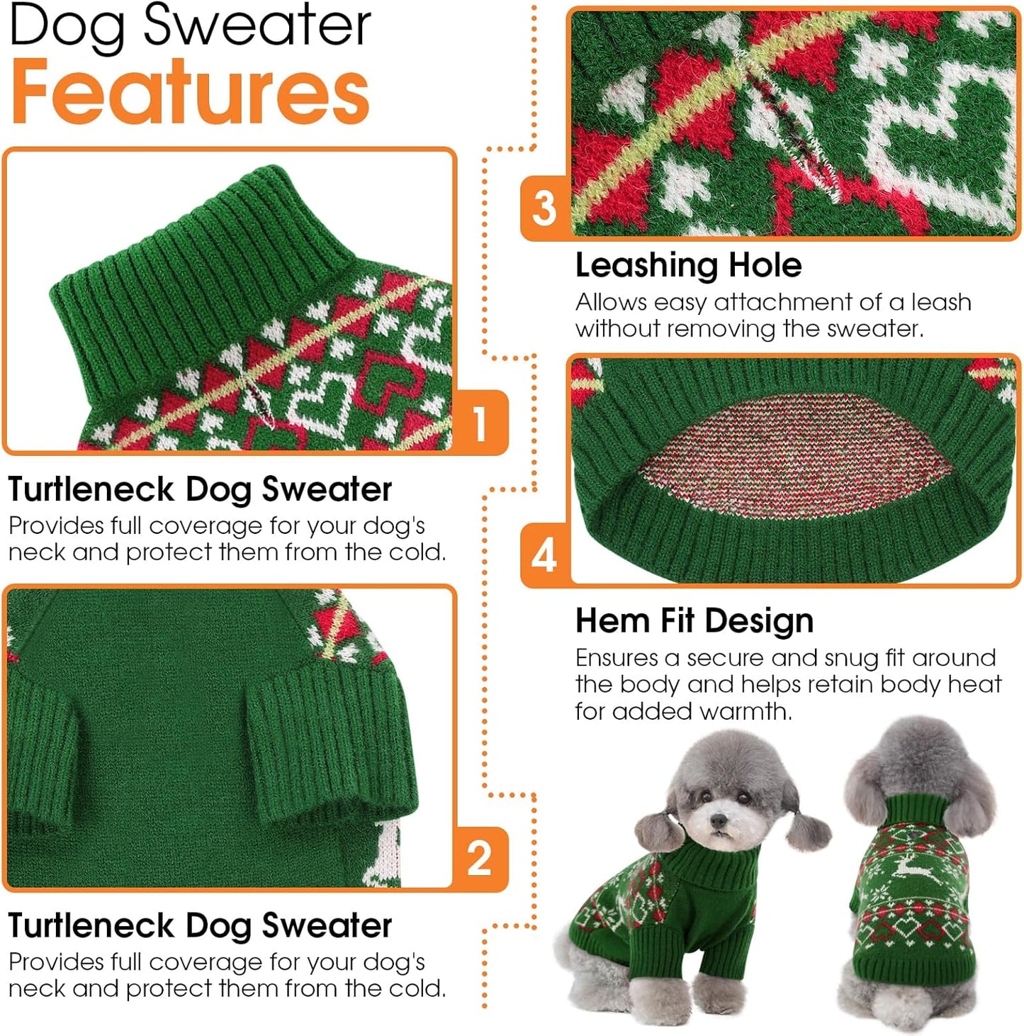 Queenmore Dog Christmas Sweater,Turtleneck Knitted Pullover Xmas Dog Clothes Sweatshirt,Pet Christmas Outfit, Warm Doggy Sweaters for Small Dogs Boy Girl M