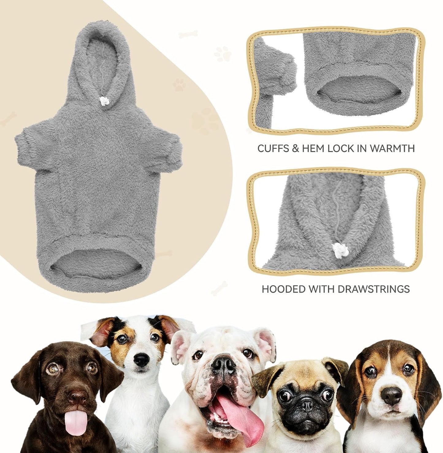 Fuzzy Dog Hoodie Dog Sweaters for Large Dogs Soft Double-Sided Plush Fleece Pet Sweater Clothes Coats Pet Hoodie Sherpa Hooded Sweatshirt(Grey-XXL)