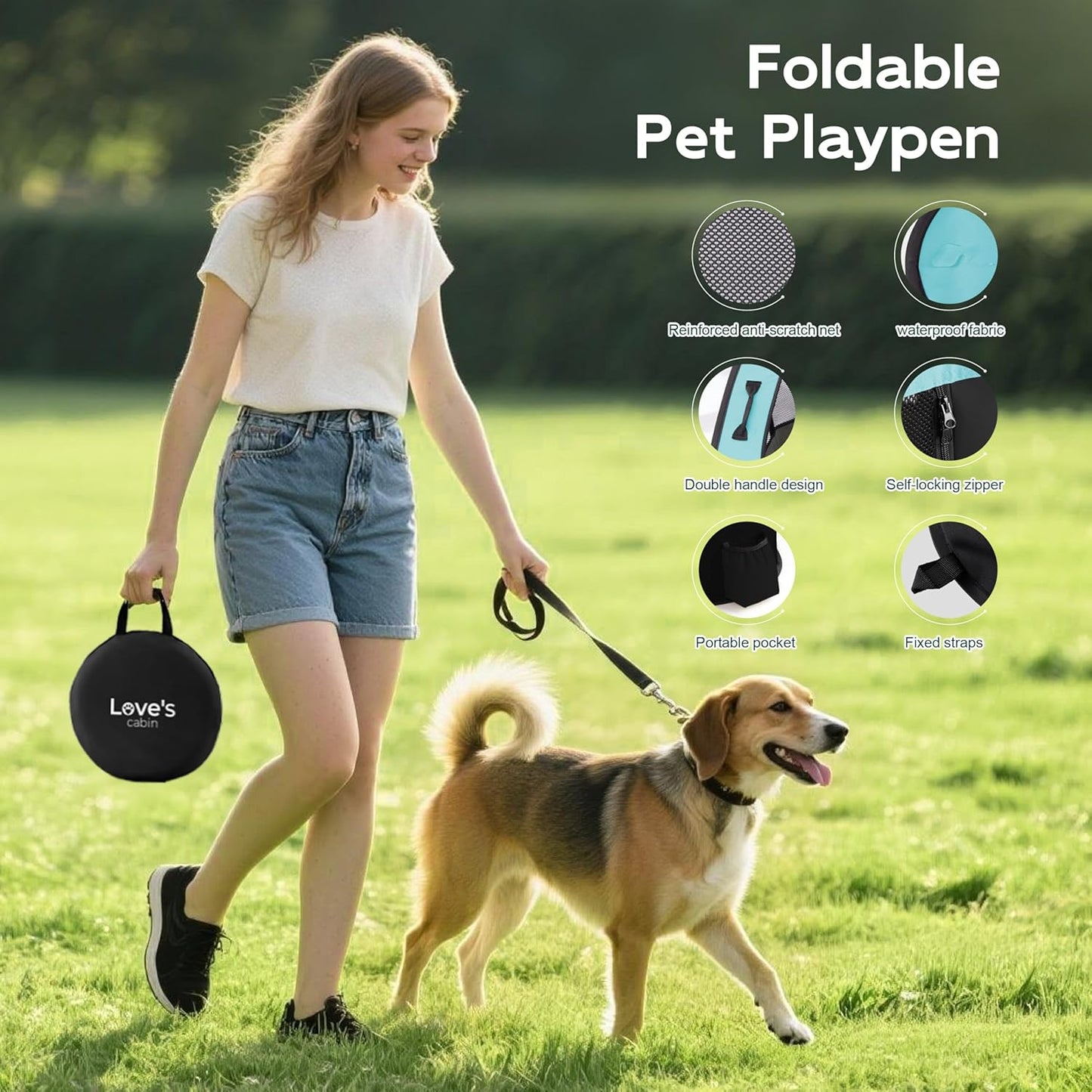 Love's cabin Pet Puppy Dog Playpen, Large Dog Tent Crates Cage Indoor/Outdoor, Portable Exercise Playpen for Dog and Cat, Foldable Pop Up Dog Kennel Playpen with Carring Case (L, Green)