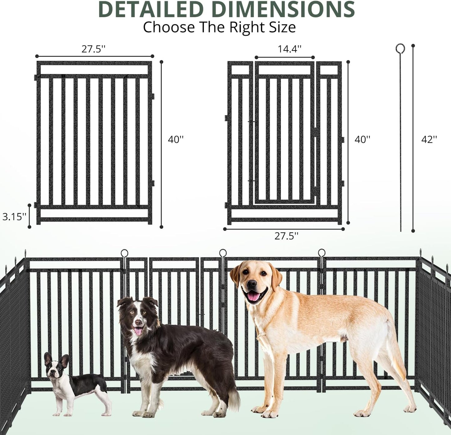 Dog Fence Outdoor Indoor, 40" Inch Height 16 Panels Dog Playpen for Large/Medium/Small Dogs Metal Dog Pen for Yard Camping and RV | Black-Silver