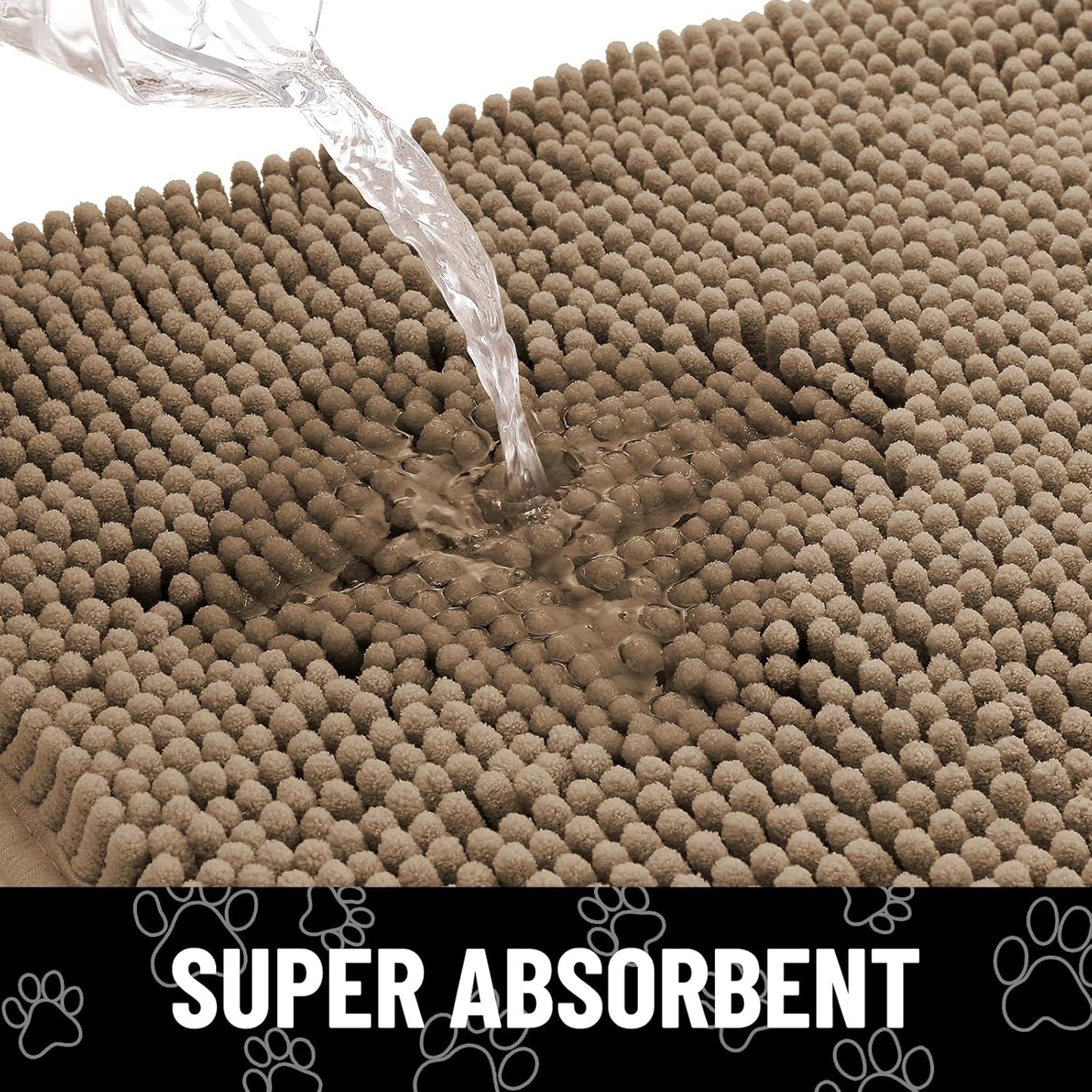 Smiry Dog Door Mat for Muddy Paws, Absorbent Dirt Trapper Non Slip Quick Dry Washable Chenille Mat for Mud Dogs, Entry Rug for Indoor and Outdoor (59x24 Inches, Camel)