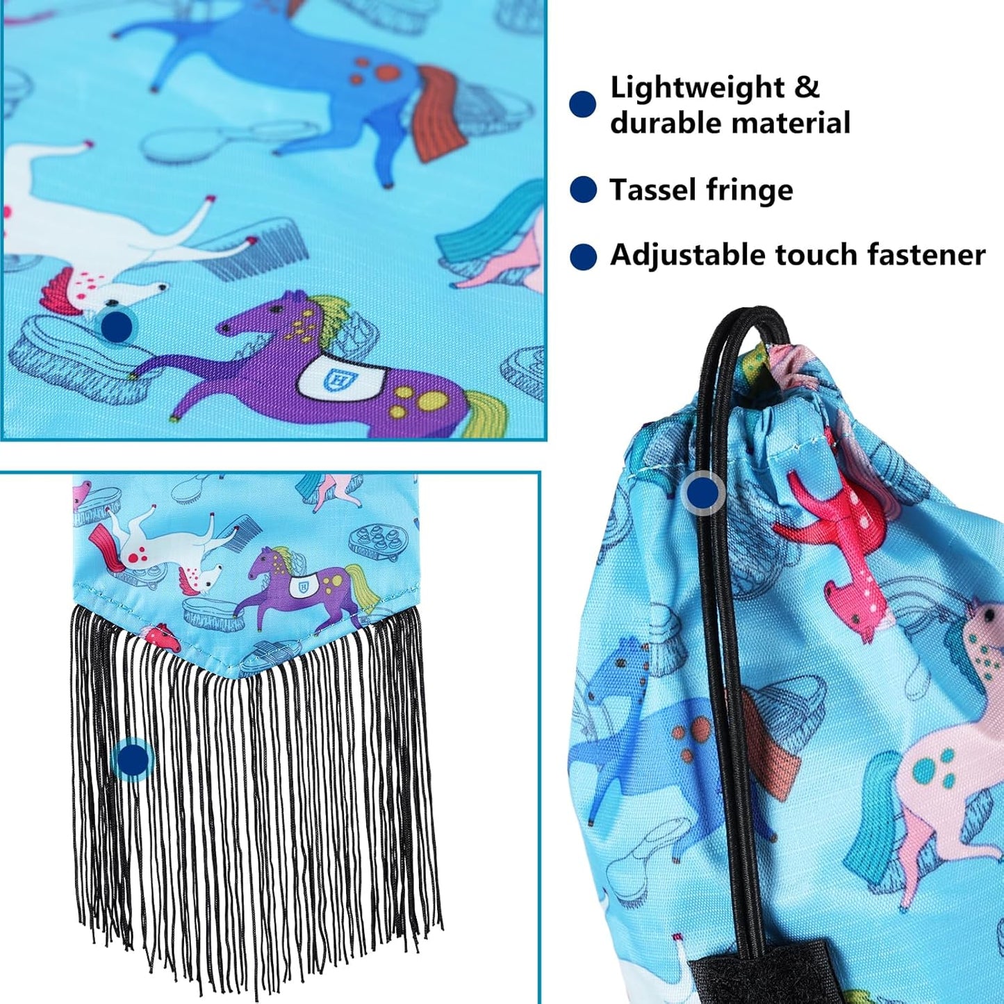 Harrison Howard Smooth Lightweight Adjustable Fastener Nylon Horse Tail Bag with Fringe