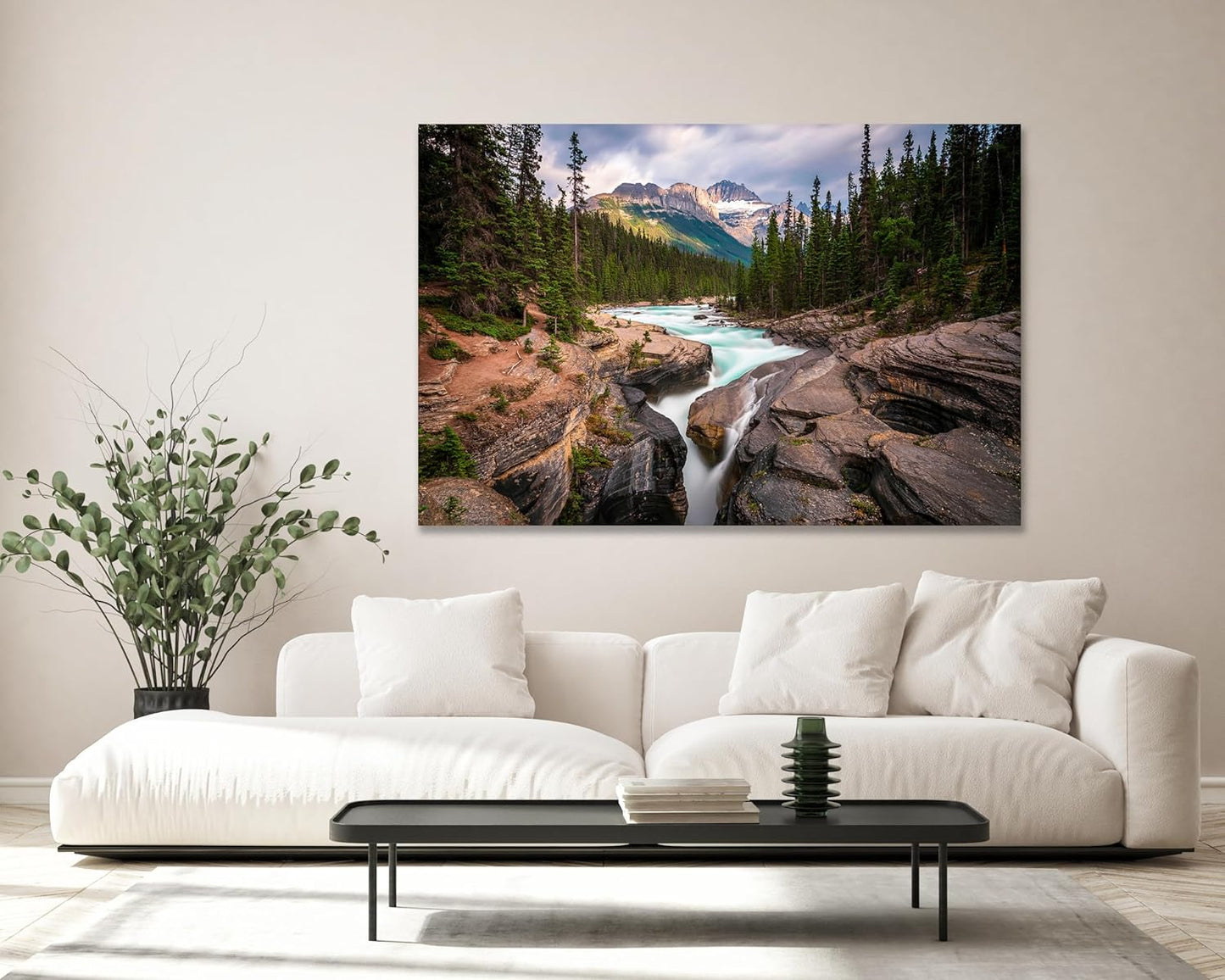 Nature Wall Art Prints - Ocean Forest Mountain Lake Canvas Landscapes - Small to Extra Large Living Room Bedroom Kitchen Bathroom Décor (Mountain River Waterfall, 31L" x 47W")